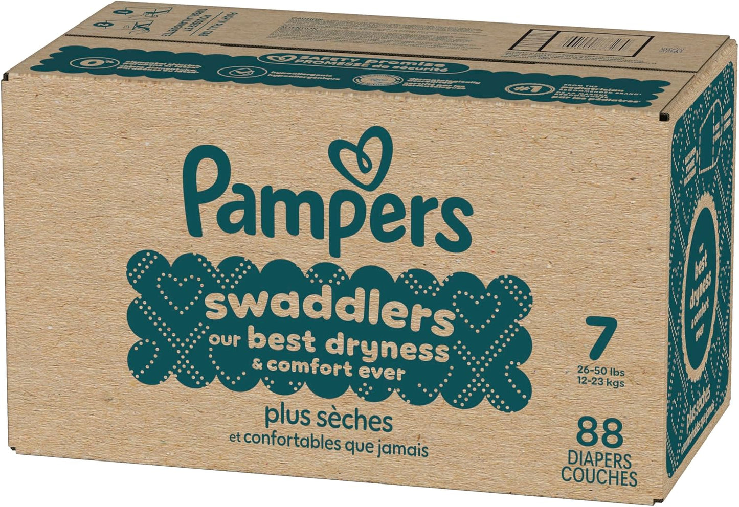 Pampers Swaddlers Diapers, Size 7 (26-50 Lbs), 88 Count, Absorbent, Keeps Baby Dry and Comfortable, Skin Safe Disposable Baby Diaper (Packaging May Vary)