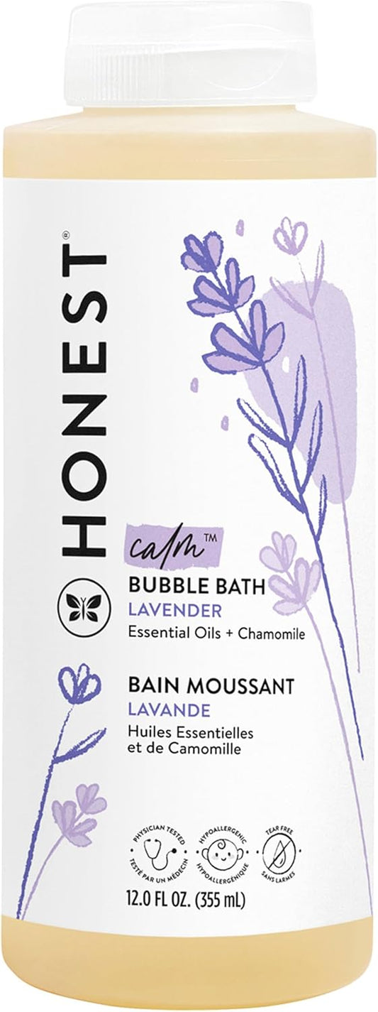 Mickey Mouse foaming bubble bath in lavender scent for gentle family use, 12 fl oz bottle by Honest Company.