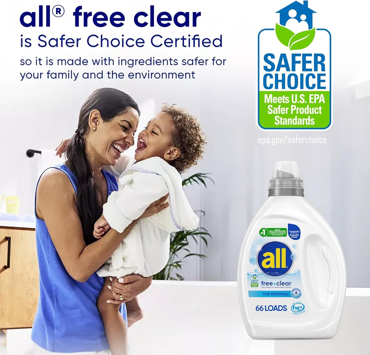Free Clear, Original, Liquid Laundry Detergent for Sensitive Skin, Unscented and Hypoergenic, Concentrated, 50Oz, 66 Loads