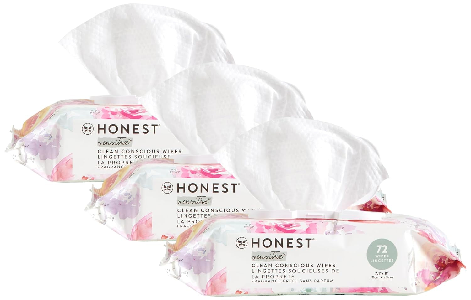 The Honest Company Clean Conscious Unscented Wipes | over 99% Water, Compostable, Plant-Based, Baby Wipes | Hypoallergenic for Sensitive Skin, EWG Verified | Rose Blossom, 72 Count (Pack of 3)