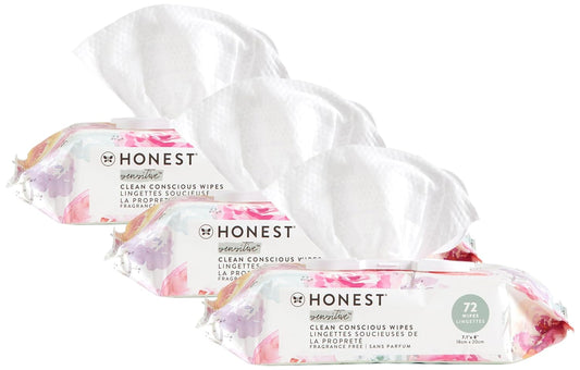 The Honest Company Clean Conscious Unscented Wipes | over 99% Water, Compostable, Plant-Based, Baby Wipes | Hypoallergenic for Sensitive Skin, EWG Verified | Rose Blossom, 72 Count (Pack of 3)
