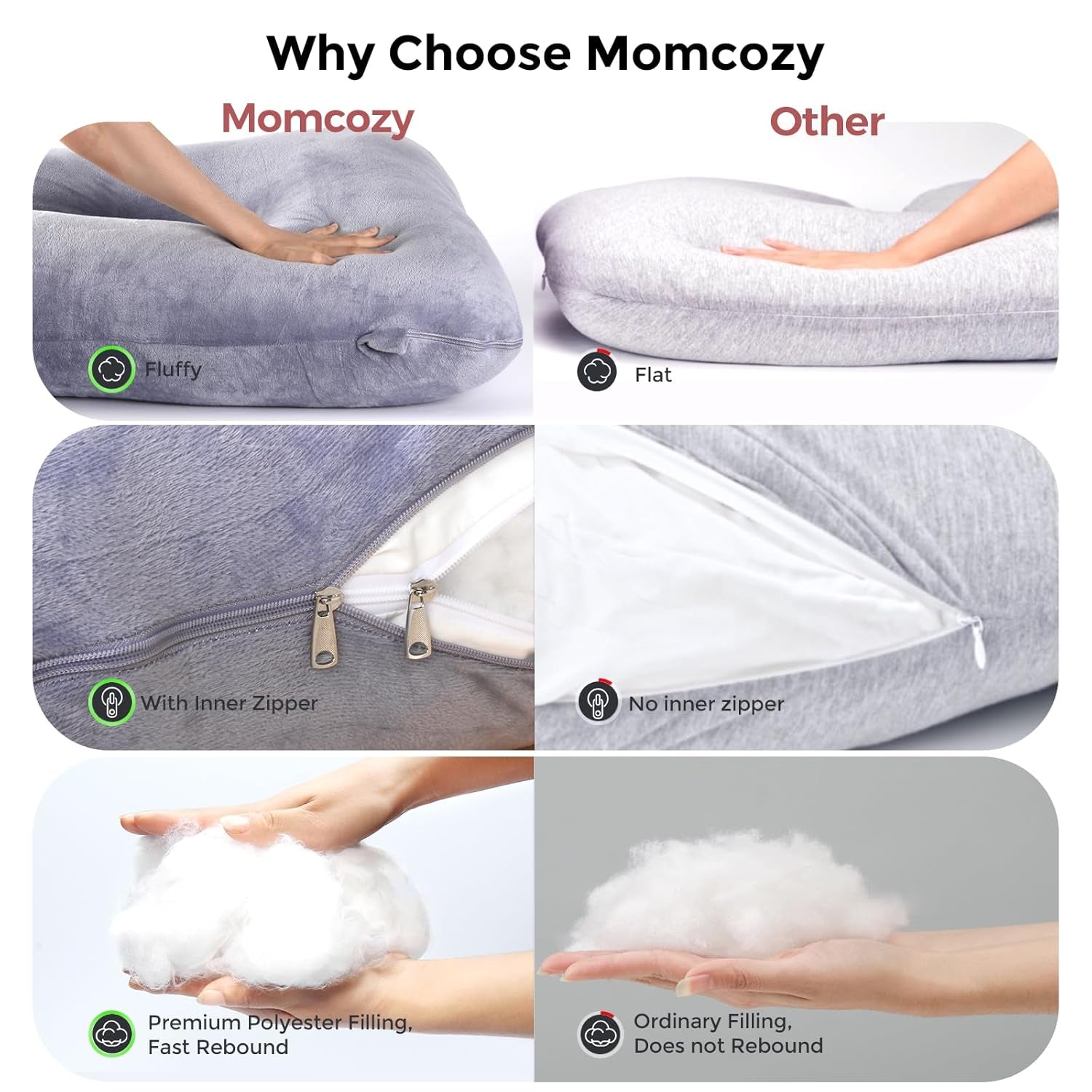 Momcozy Pregnancy Pillows with Cooling Cover, U-Shaped Full Body Maternity Pillow for Side Sleepers 57 Inch - Support for Back, Hip, Belly, Legs for Pregnant Women