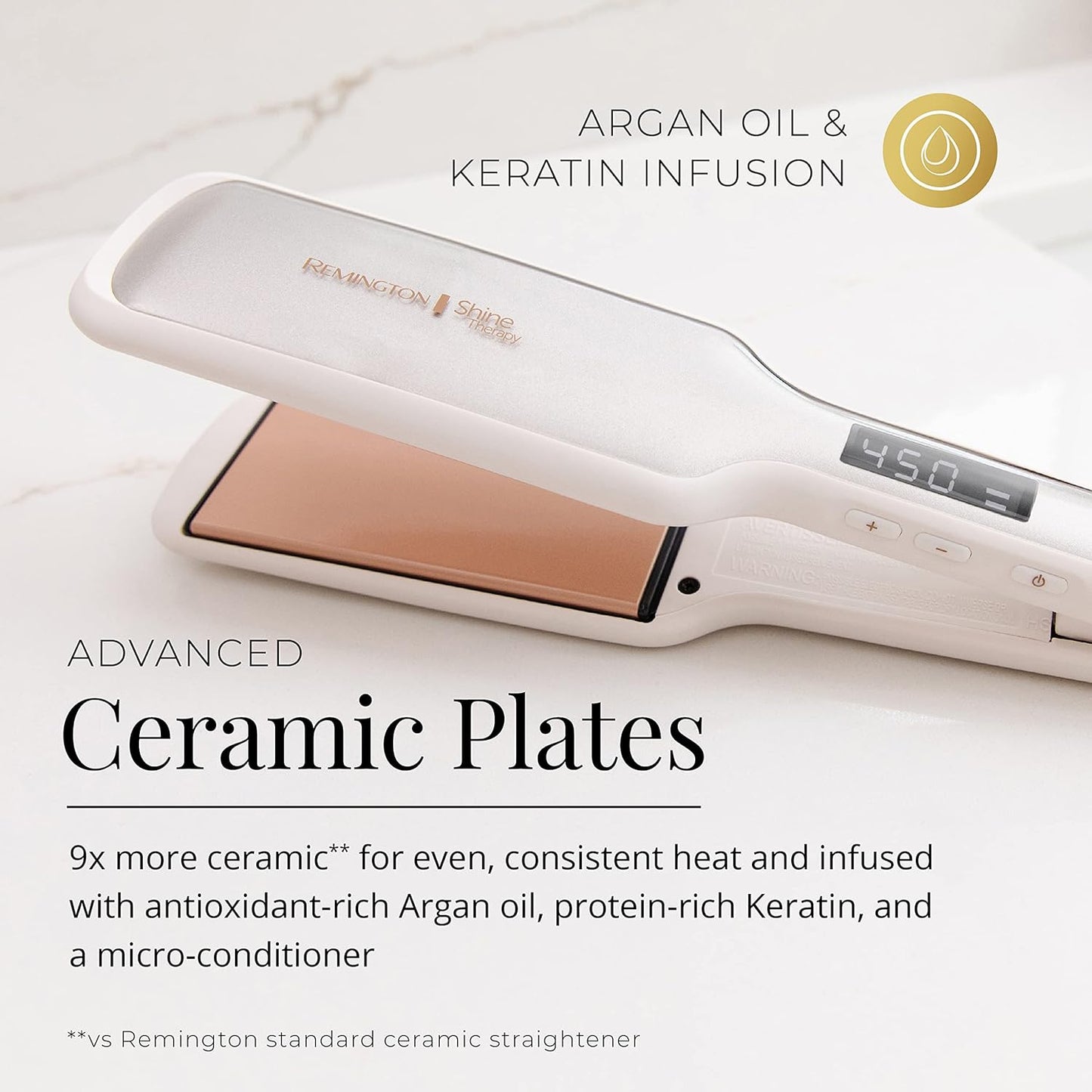 Shine Therapy 2 Inch Hair Straightener, Flat Iron Infused with Argan Oil & Keratin, Professional Ceramic Flat Iron for Less Frizz, Shiny & Smooth Hot Styling Tools