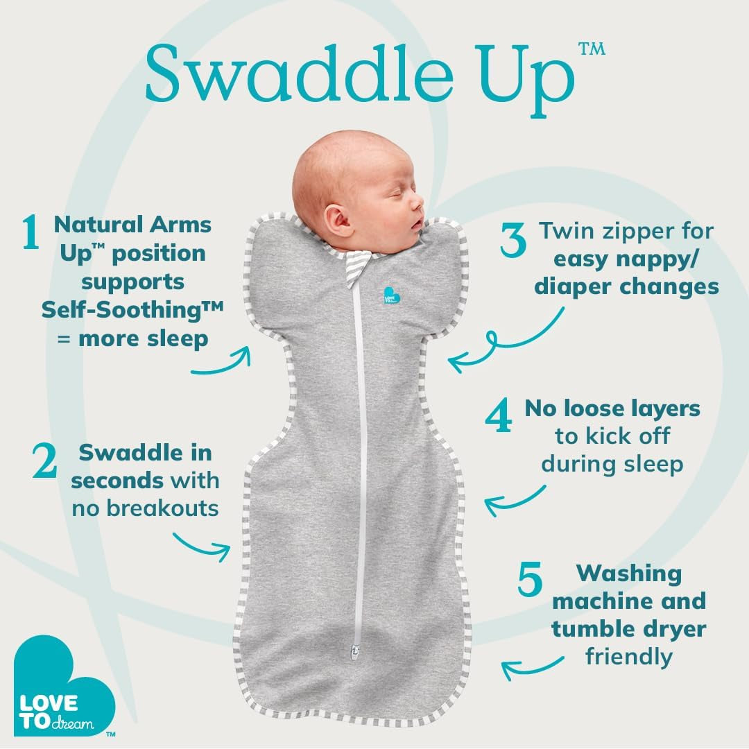 Love to Dream Swaddle UP, Baby Sleep Sack, Self-Soothing Swaddles for Newborns, Get Longer Sleep, Snug Fit Helps Calm Startle Reflex, New Born Essentials for Baby, 1.0 TOG, Newborn 5-8.5 Lbs, Dreamer