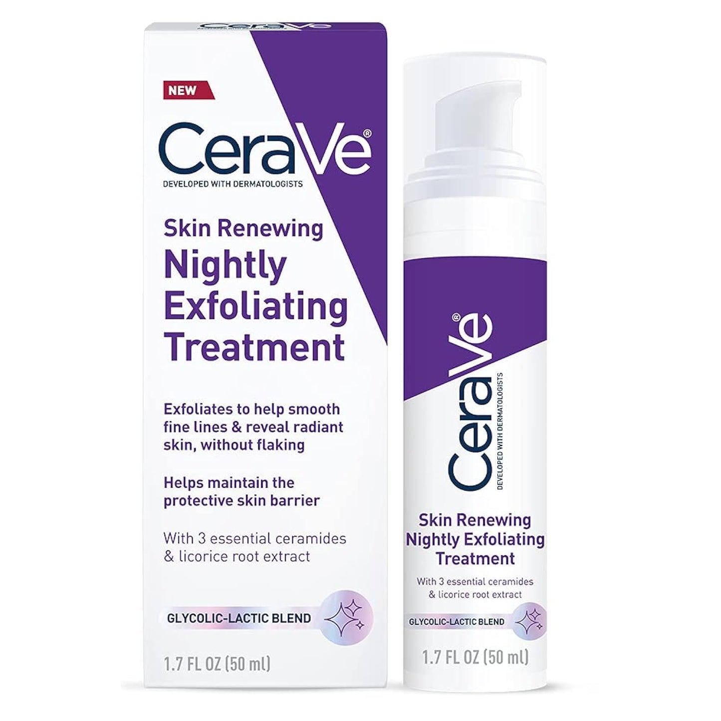 CeraVe Skin Renewing Nightly Exfoliating Treatment Glycolic Lactic Acid 1.7oz for smoother skin, a CeraVe exfoliating night cream.