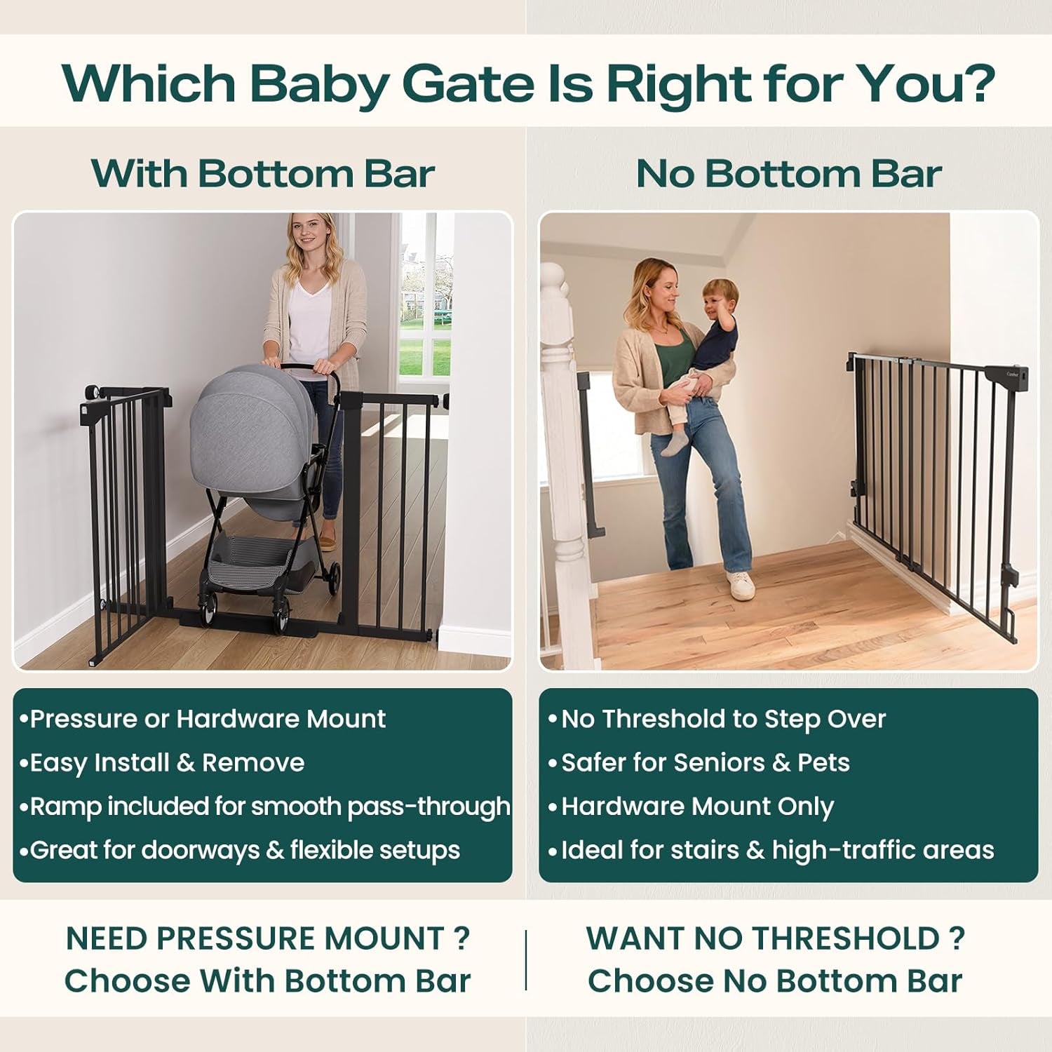 Cumbor 29.7-46" Baby Gate for Stairs, Mom'S Choice Awards Winner-Auto Close Dog Gate for the House, Gifts for Mom, Easy Install Pressure Mounted Pet Gates for Doorways, Black