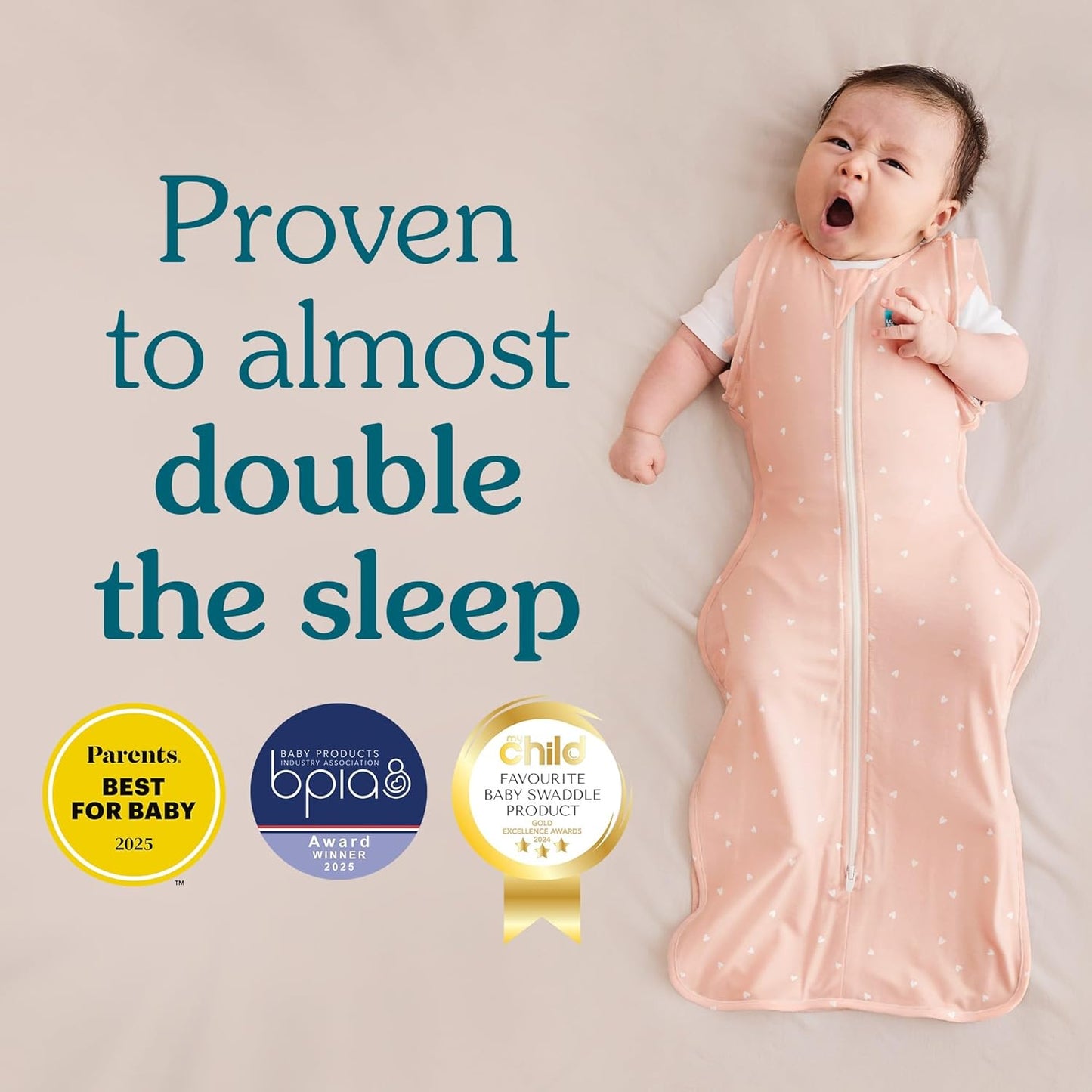 Love to Dream Swaddle UP, Stripe Pink, Newborn, 5-8.5 Lbs., Dramatically Better Sleep, Allow Baby to Sleep in Their Preferred Arms up Position for Self-Soothing, Snug Fit Calms Startle Reflex
