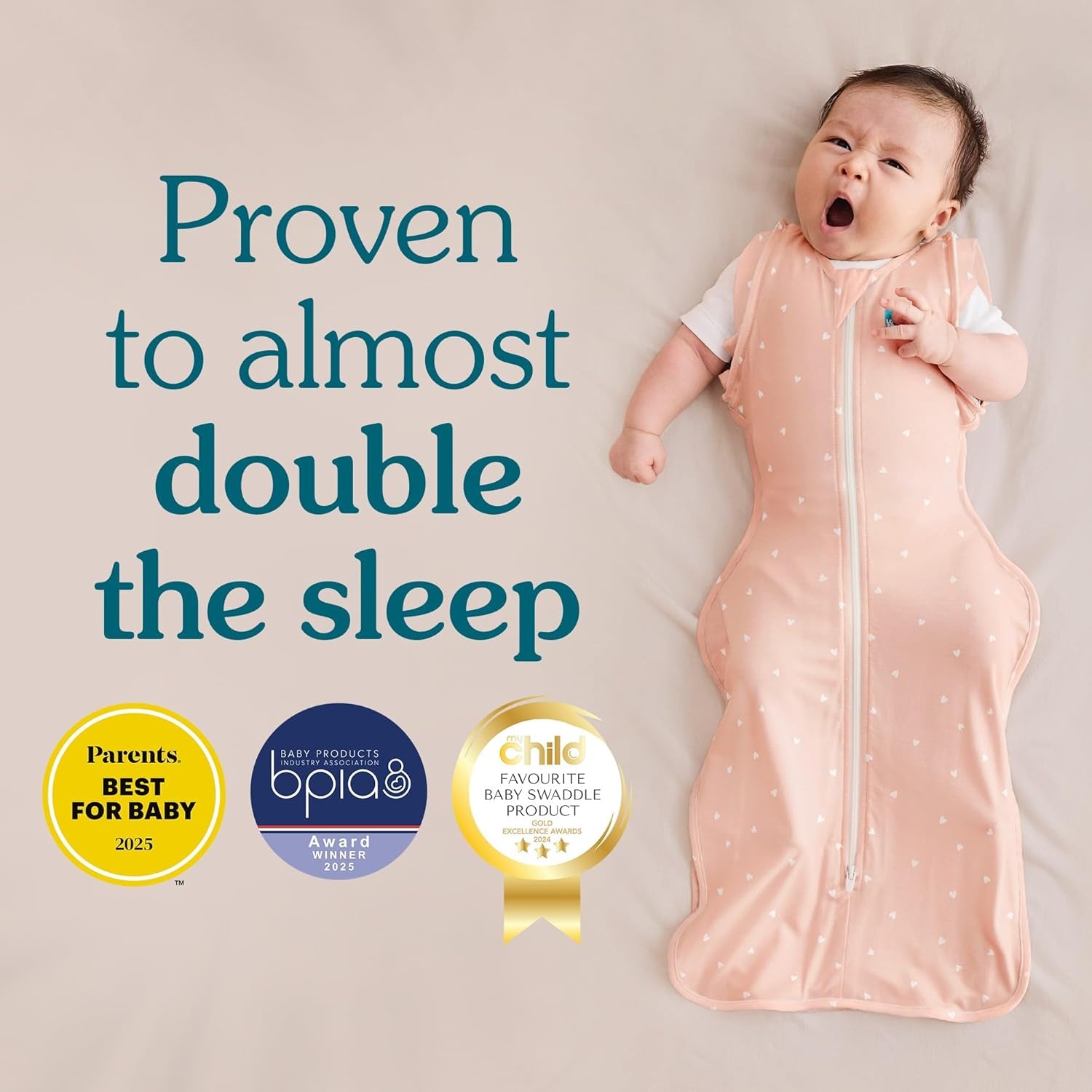 Love to Dream Swaddle UP, Stripe Pink, Newborn, 5-8.5 Lbs., Dramatically Better Sleep, Allow Baby to Sleep in Their Preferred Arms up Position for Self-Soothing, Snug Fit Calms Startle Reflex