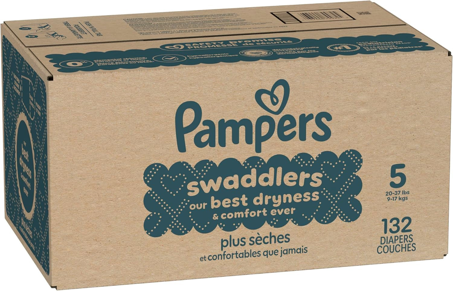 Pampers Swaddlers Diapers, Size 5 (20-37 Lbs), 132 Count, Absorbent, Keeps Baby Dry and Comfortable, Skin Safe Disposable Baby Diaper (Packaging May Vary)