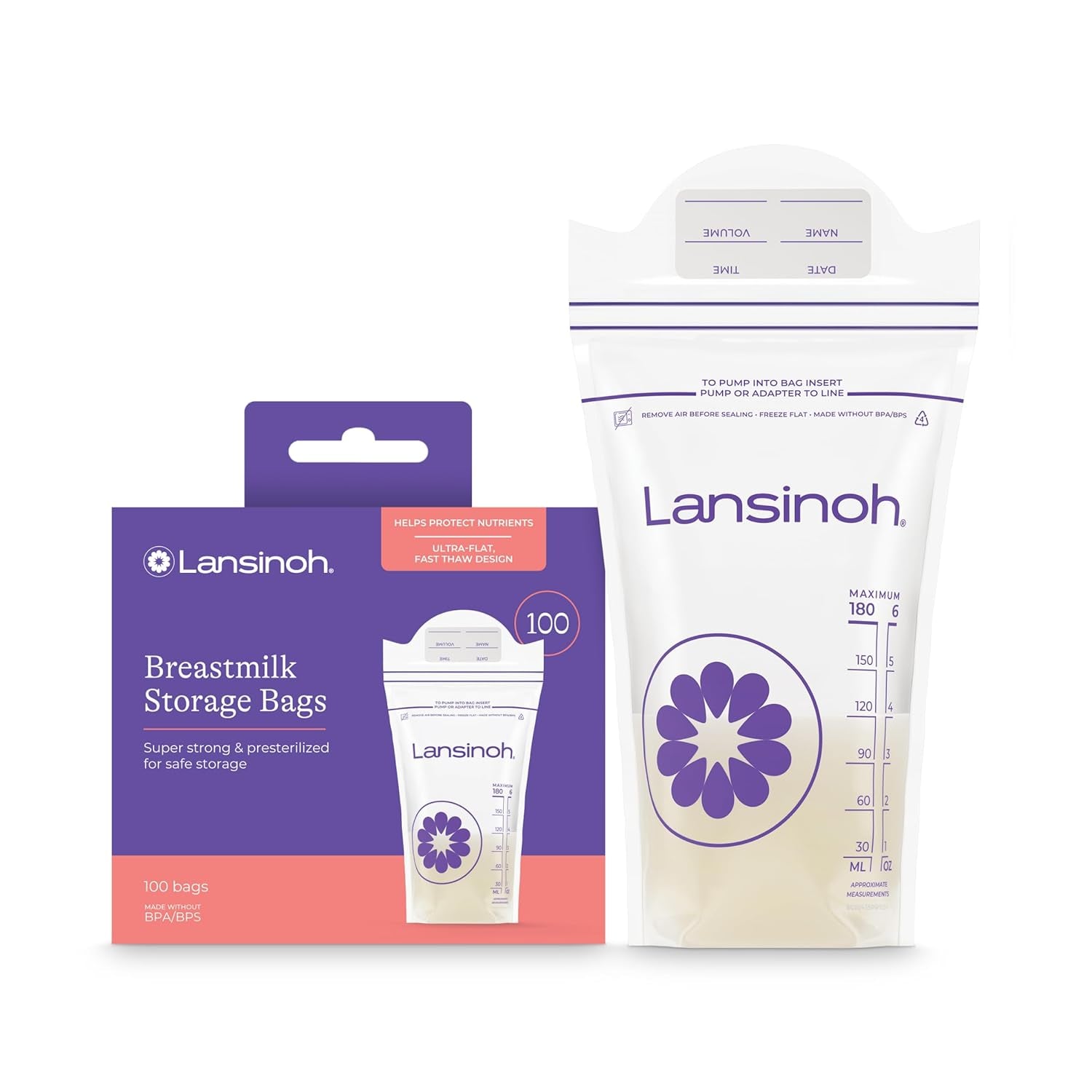 Lansinoh Breastmilk Storage Bags, 200 Count Value Pack, Baby Essentials, Leak-Proof, Fast Freeze & Thaw Breast Milk Bags for Baby Bottle Feeding, Strength & Stretch, 6 Ounce