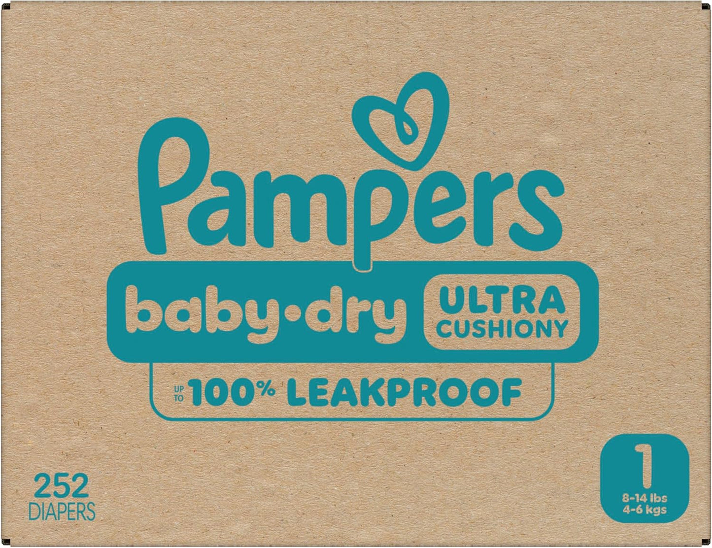 Pampers Baby Dry Diapers, Size 1, 8-14 Lbs, 252 Count, Absorbent Disposable Diapers
