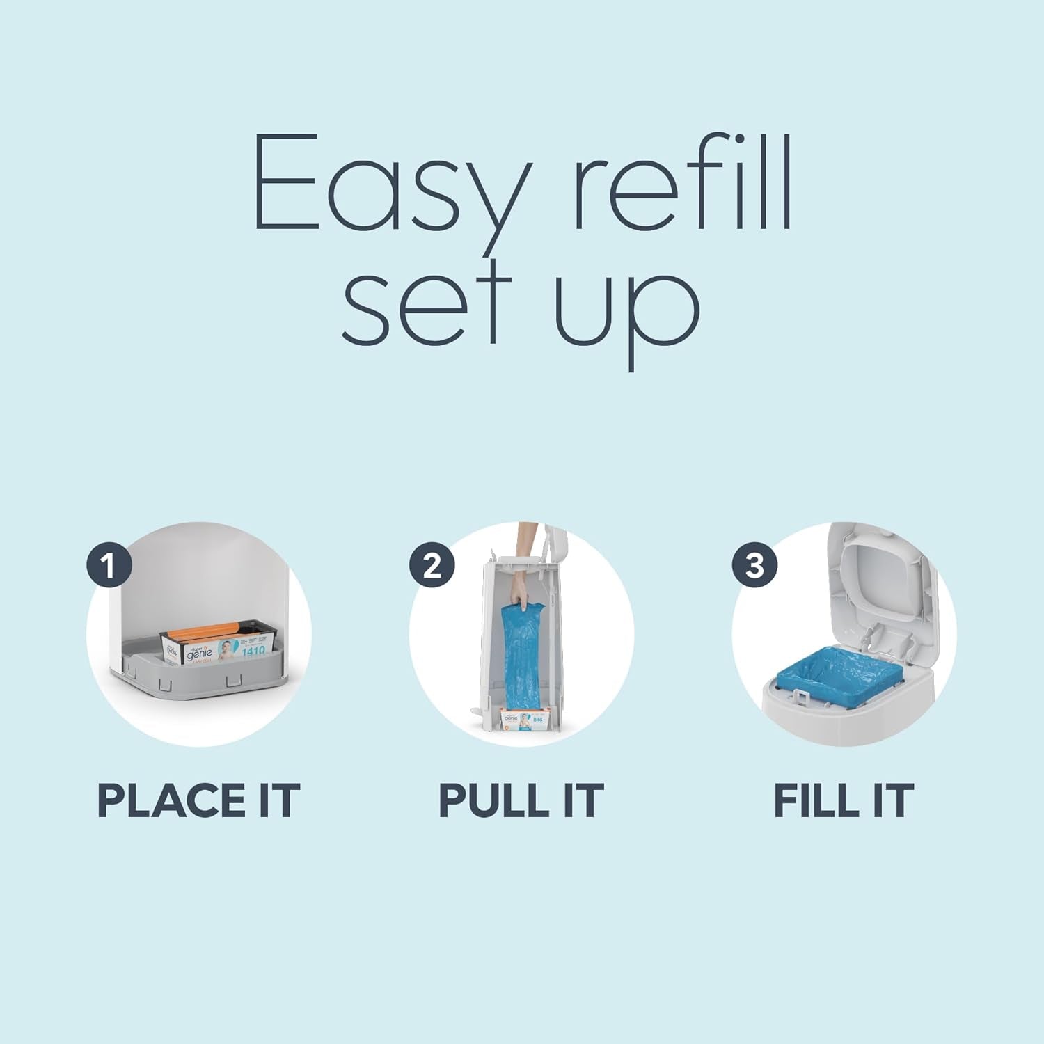 Diaper Genie Easy Roll Refill | 18 Bags per Refill | Holds up to 846 Newborn Diapers | Odor Control | Diaper Pail Refill Bags | Fits Diaper Genie Signature & Platinum Pails, Packaging May Vary