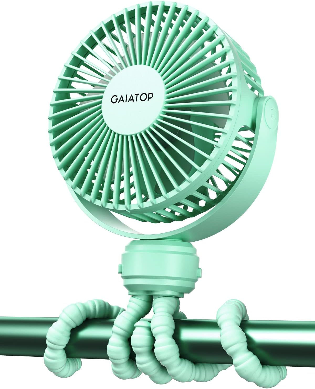 Gaiatop Mini Portable Stroller Fan, Battery Operated Small Clip On, Detachable 3 Speed Rechargeable, 360° Rotate Flexible Tripod Better Cooling for Car Seat Crib Treadmill Travel Green