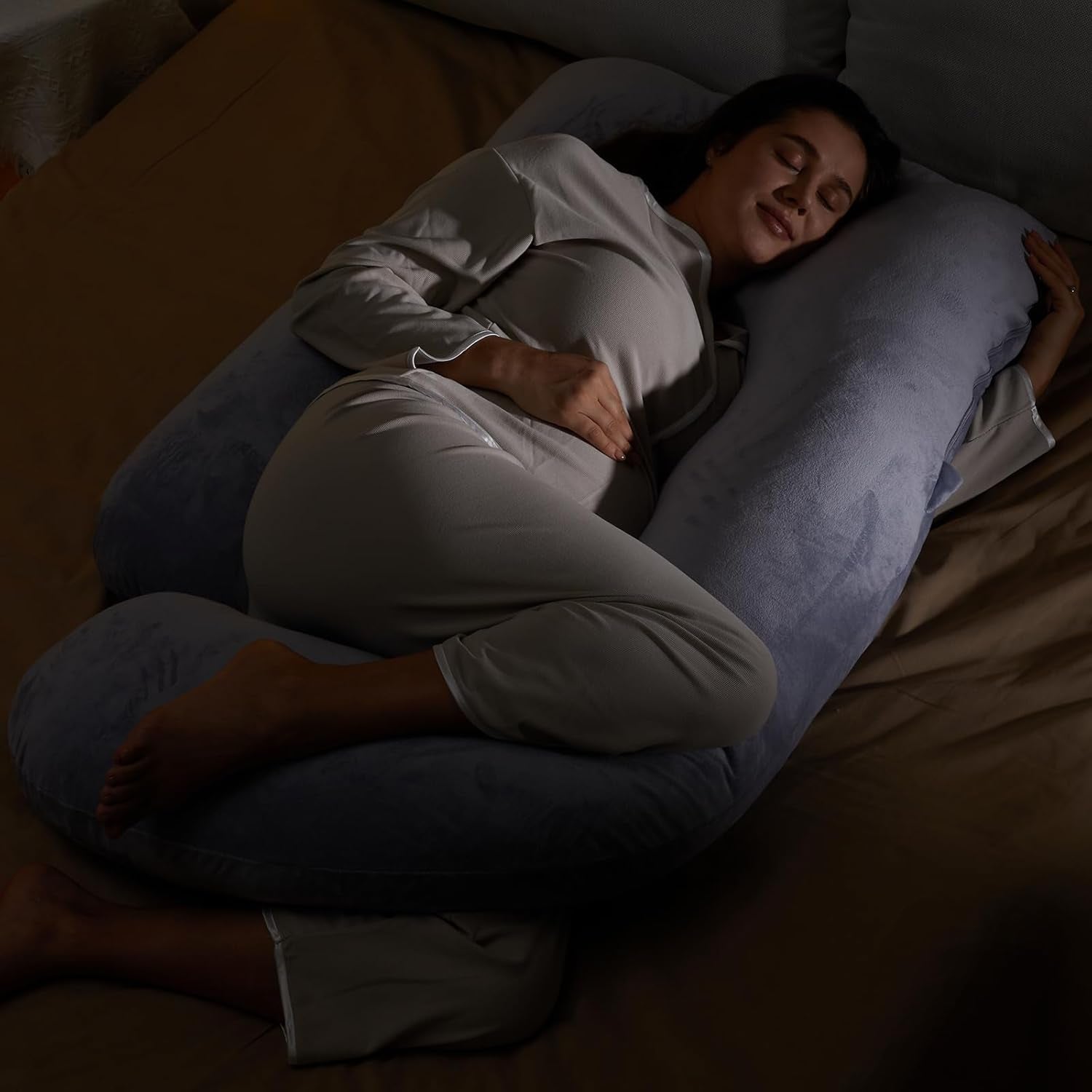 Momcozy Pregnancy Pillows with Cooling Cover, U-Shaped Full Body Maternity Pillow for Side Sleepers 57 Inch - Support for Back, Hip, Belly, Legs for Pregnant Women