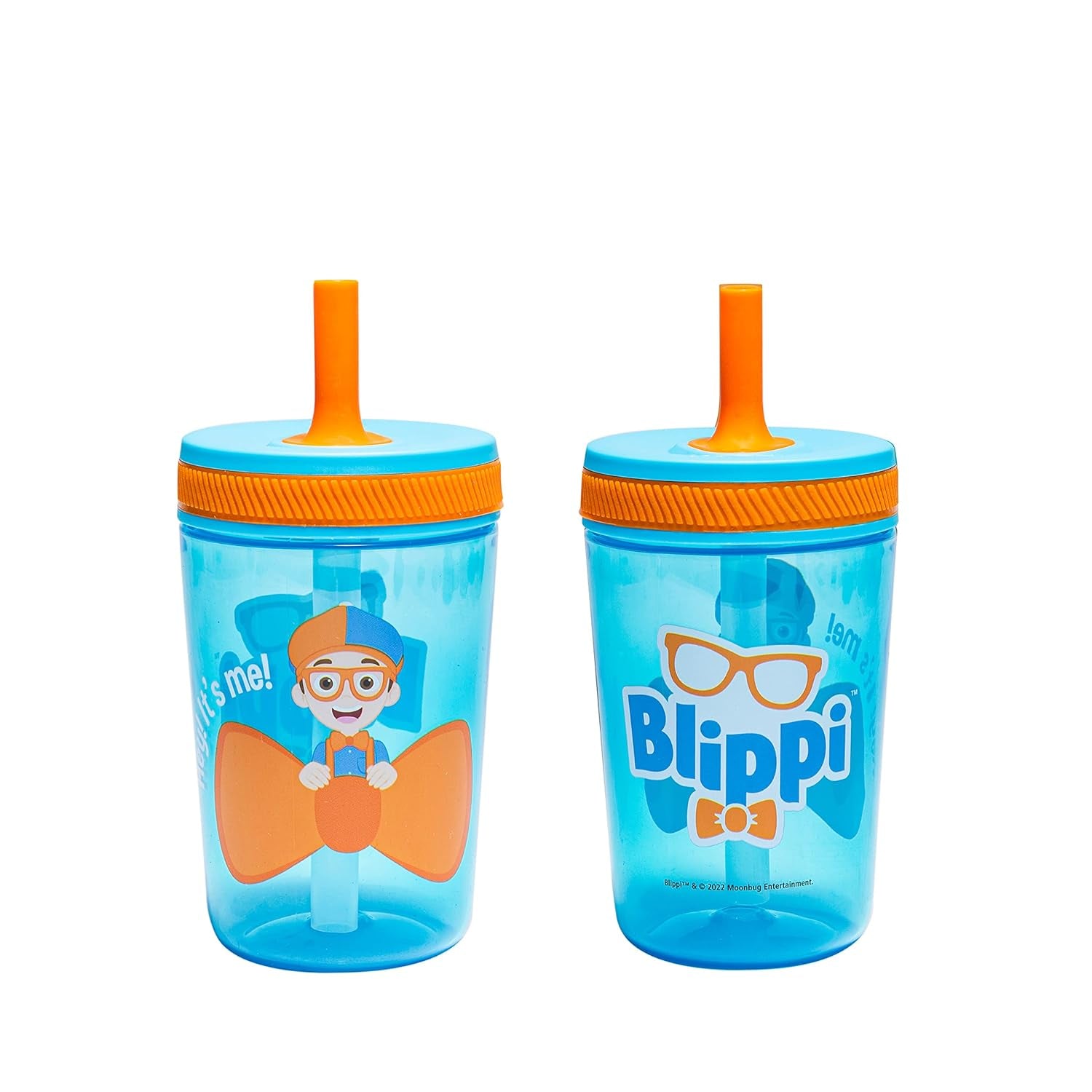 Zak Designs Blippi Kelso Toddler Cups for Travel or at Home, 15Oz 2-Pack Durable Plastic Sippy Cups with Leak-Proof Design Is Perfect for Kids (Blippi)