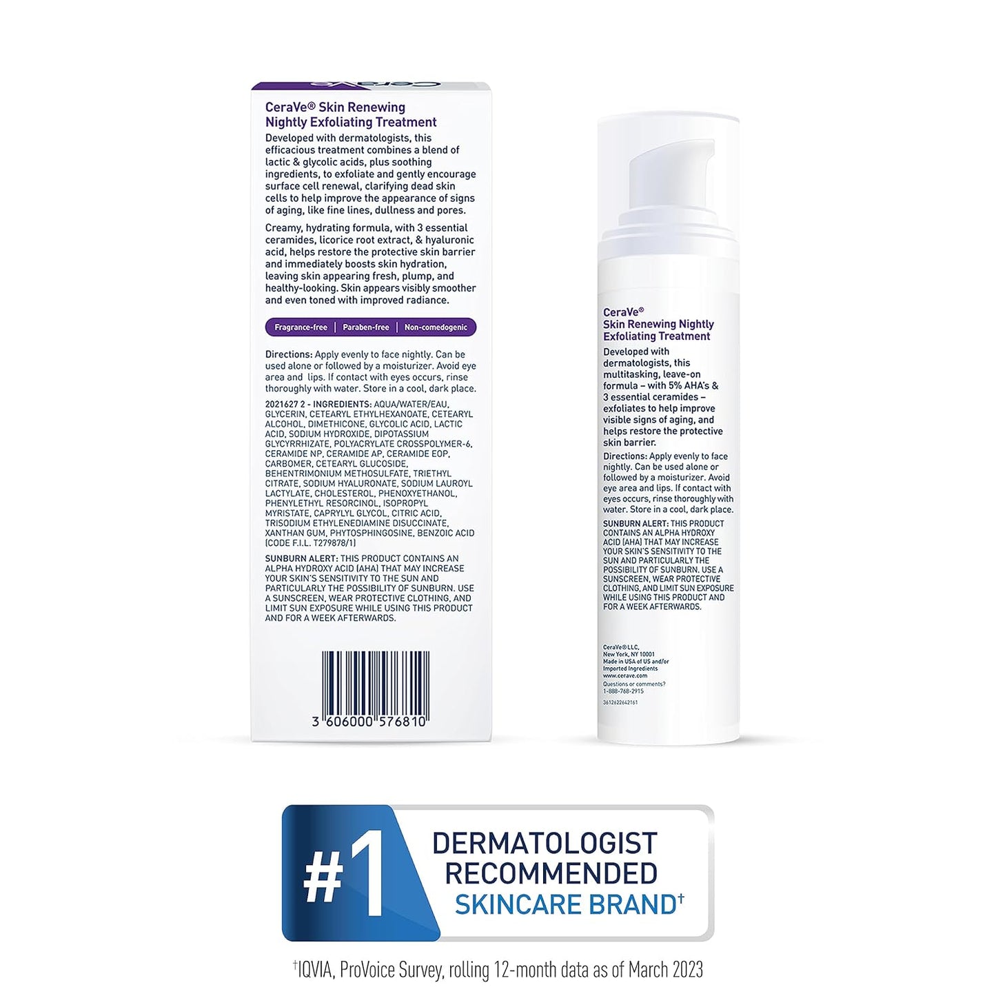CeraVe exfoliating night cream packaging and product details, designed for effective skin renewal and anti-aging.