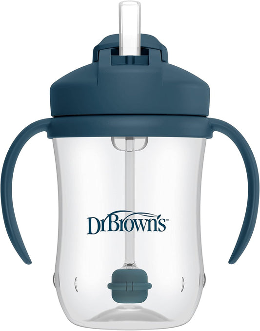 Dr. Brown'S Milestones Baby'S First Straw Cup, Training Cup with Weighted Straw, 9 Oz/270 Ml, Bpa-Free, 6M+, Dark Blue, 1-Pack