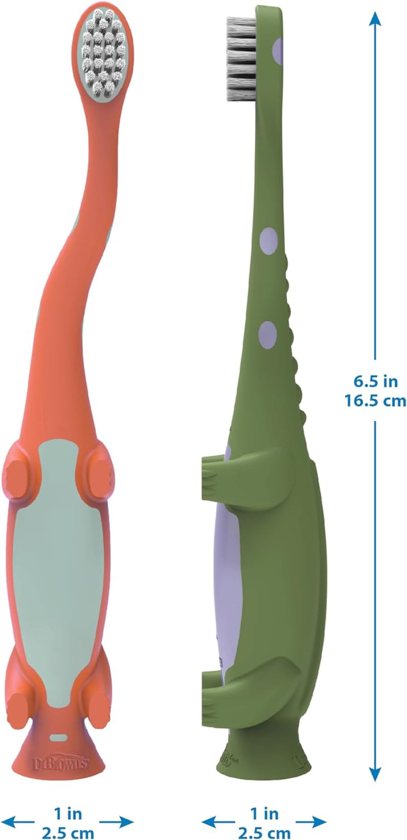 Baby and Toddler Toothbrush, Green and Orange Dinosaur 2-Pack, 1-4 Years