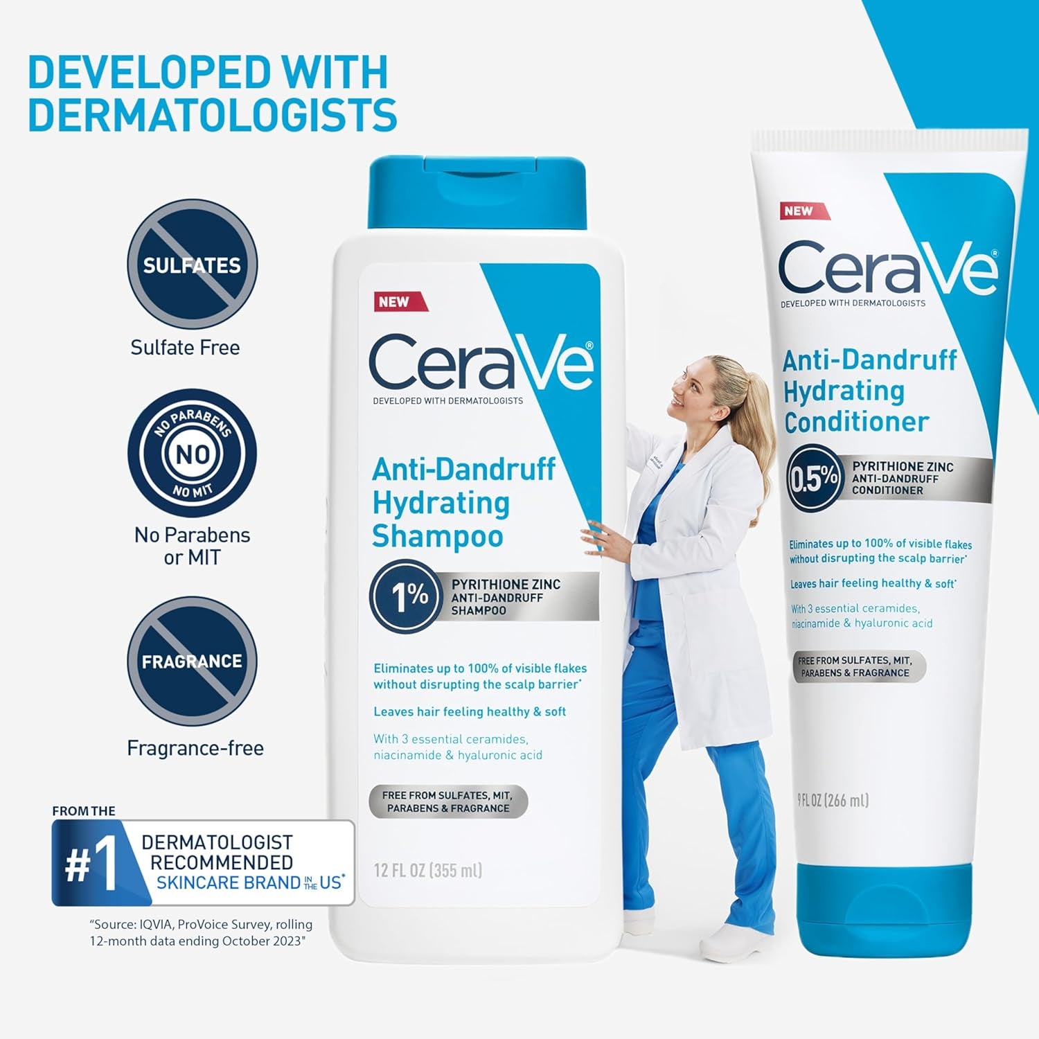 CeraVe Hydrating Anti Dandruff Shampoo 1% Pyrithione Zinc Scalp Wash 12 oz