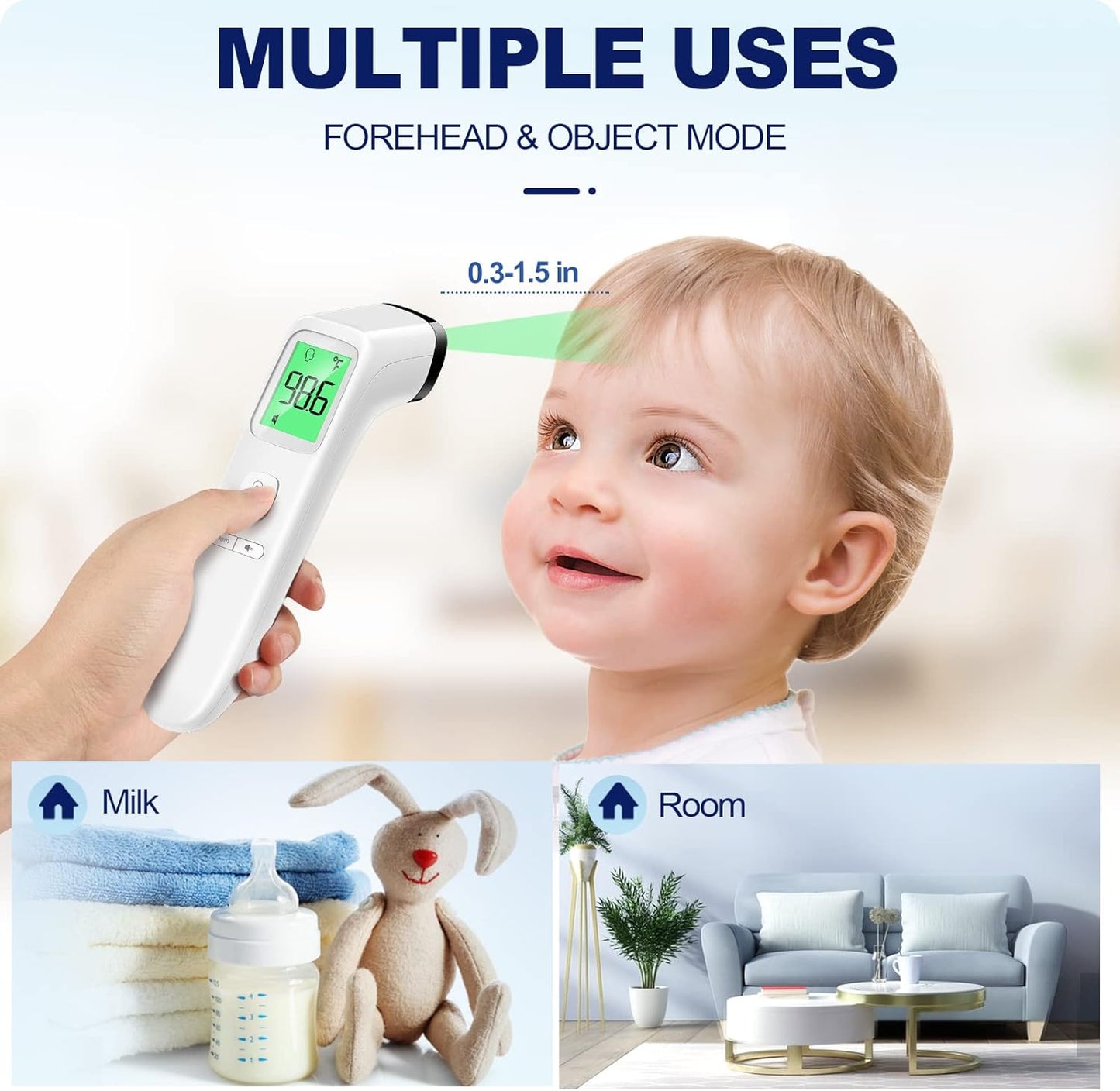 Thermometer for Adults and Kids, Digital Forehead Thermometer with Fever Alarm, Silent Mode & 35-Set Memory, Object 2 in 1 Mode