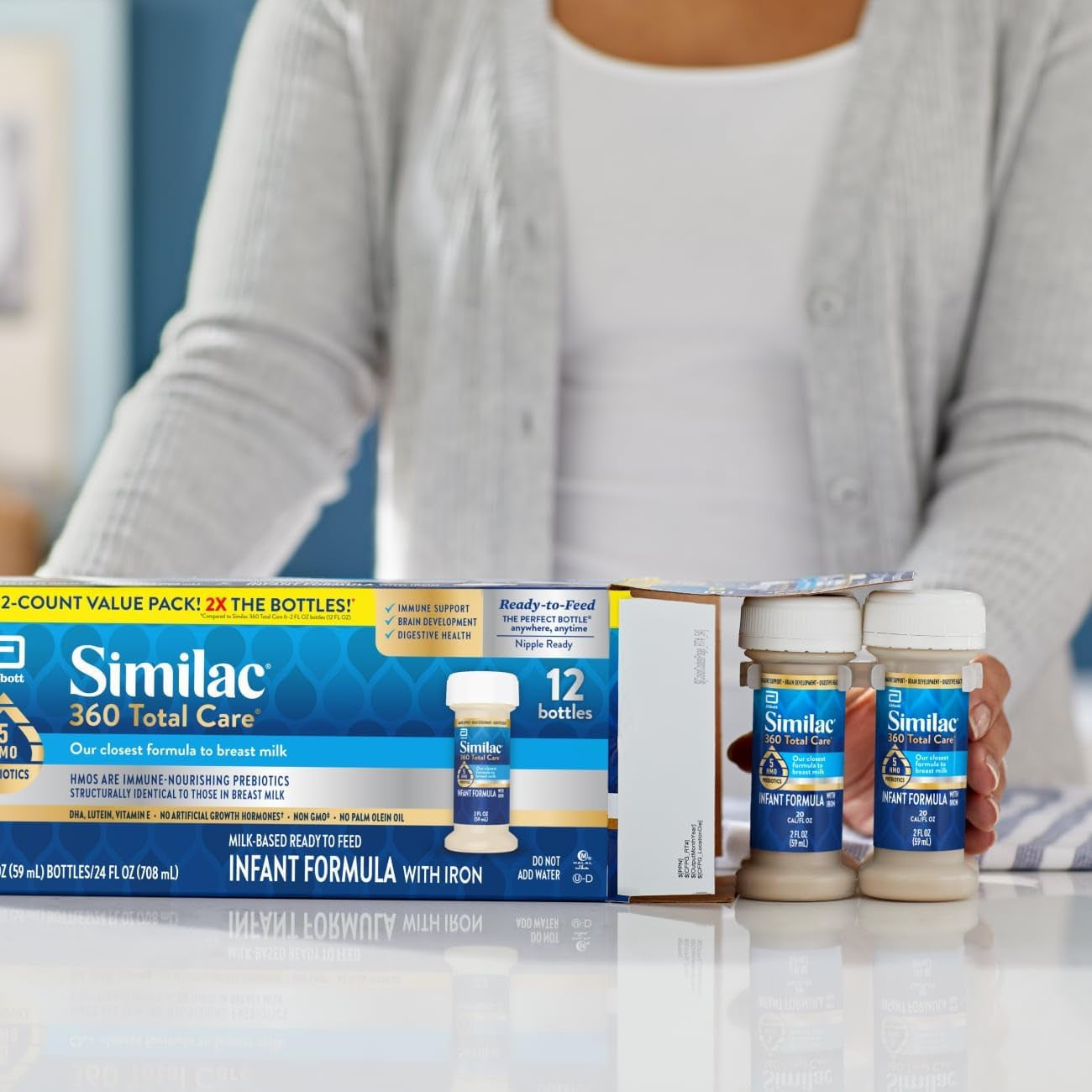 Similac 360 Total Care Infant Formula, Has 5 HMO Prebiotics, Our Closest Prebiotic Blend to Breast Milk, Non-Gmo,‡ Baby Formula, Ready to Feed, 32-Fl-Oz Bottle, Pack of 6