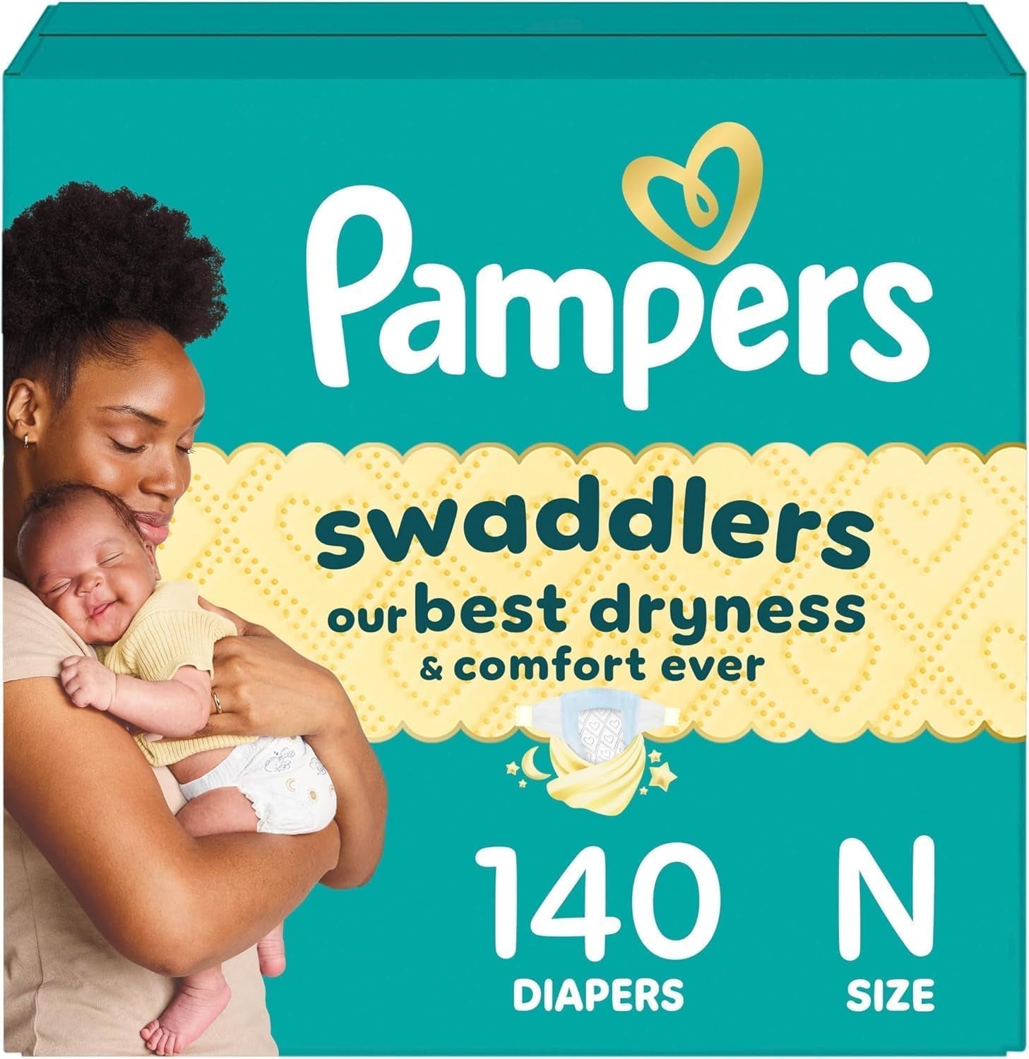 Pampers Swaddlers Diapers, Size 0 (Up to 10 Lbs), 140 Count, Absorbent, Keeps Baby Dry and Comfortable, Skin Safe Disposable Baby Diaper (Packaging May Vary)