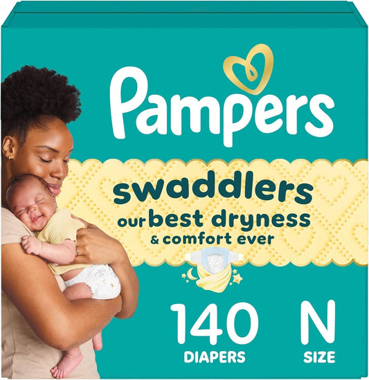 Pampers Swaddlers Diapers, Size 0 (Up to 10 Lbs), 140 Count, Absorbent, Keeps Baby Dry and Comfortable, Skin Safe Disposable Baby Diaper (Packaging May Vary)