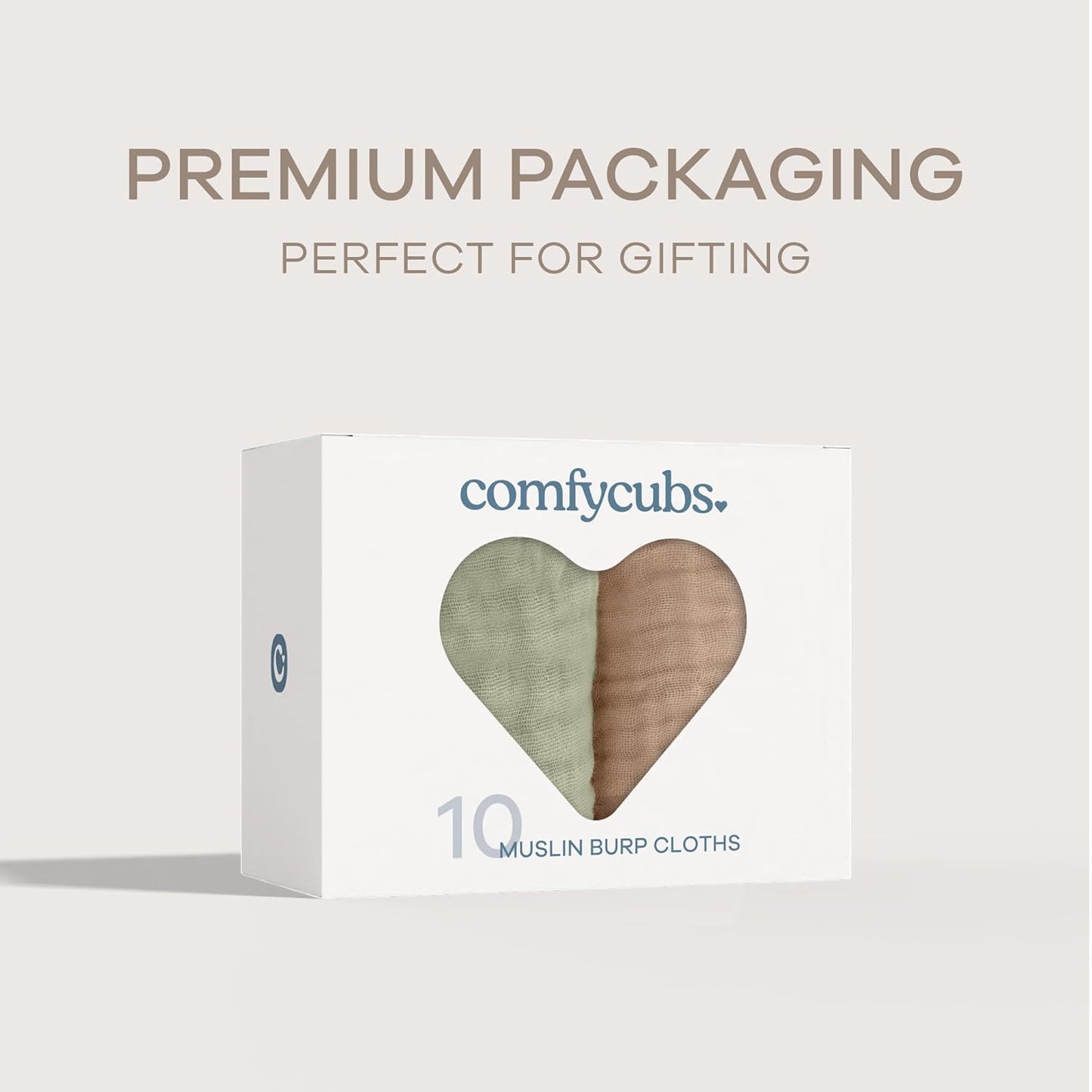 Comfy Cubs Muslin Baby Washcloths 10 Pack - Soft 6-Layer Cotton Wash Cloths for Sensitive Skin - 10"X10" Large, Gentle, Absorbent Infant Essentials for Newborn and Toddlers - Fern