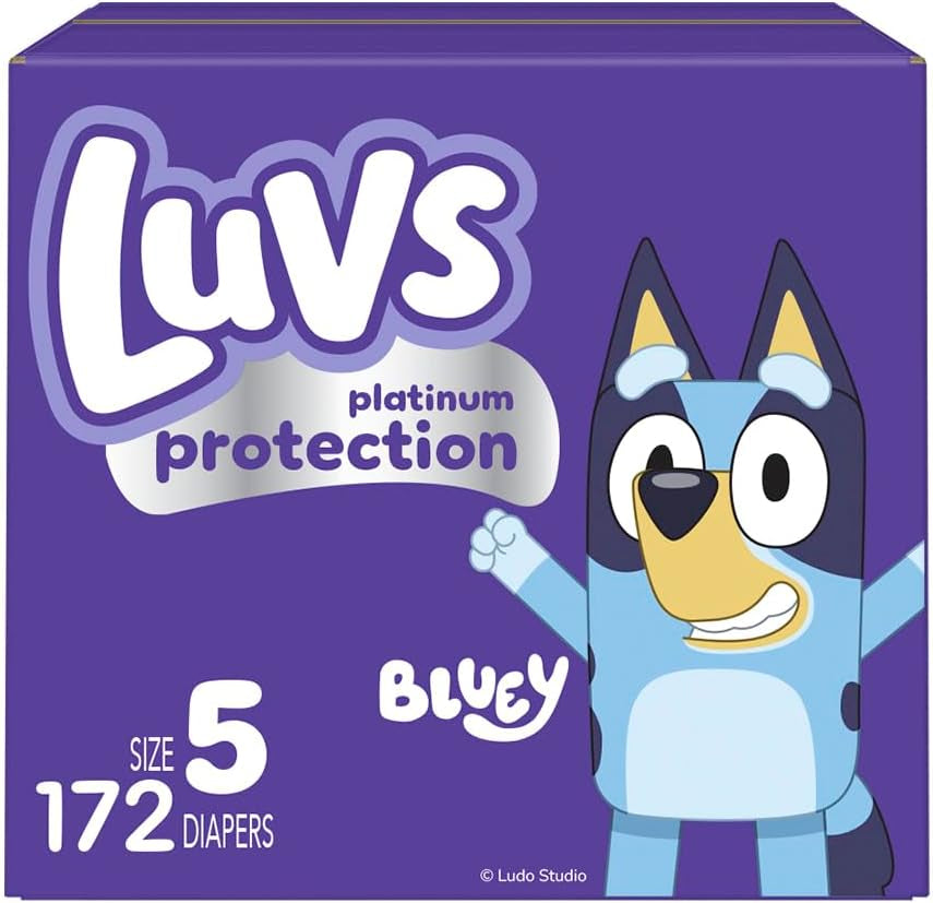 Luvs Size 5 Baby Diapers, Platinum Protection Bluey Diapers for Day & Night, Size 5, 124 Count (Packaging May Vary)