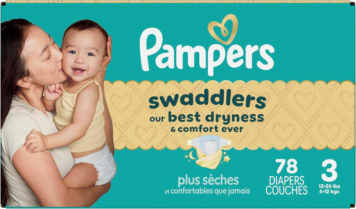 Pampers Swaddlers Diapers, Size 3 (13-26 Lbs), 78 Count, Absorbent, Keeps Baby Dry and Comfortable, Skin Safe Disposable Baby Diaper