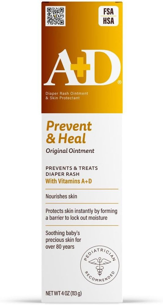 A+D Original Diaper Rash Ointment Prevents & Treats Diaper Rash, Moisturizing Skin Protectant with Vitamins a & D, Healing Skin Ointment for Dry and Cracked Skin 4Oz (Pack of 4)