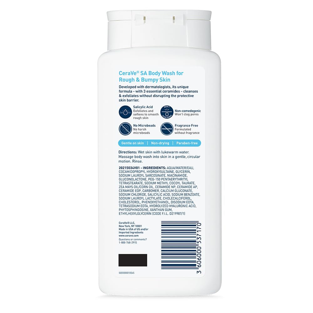 CeraVe SA Body Wash Rough & Bumpy Skin Salicylic Acid Exfoliating Wash 10oz