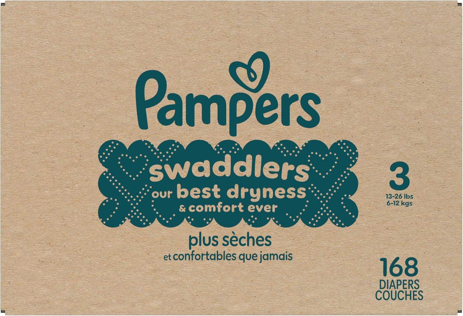 Pampers Swaddlers Diapers, Size 3 (13-26 Lbs), 168 Count, Absorbent, Keeps Baby Dry and Comfortable, Skin Safe Disposable Baby Diaper