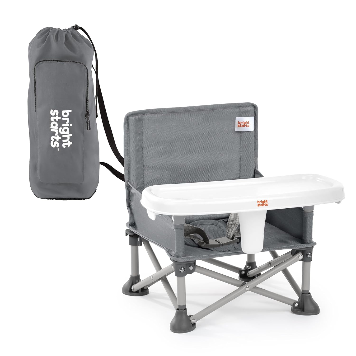 Summer by Bright Starts Pop 'N Sit Portable Booster Chair, Floor Seat, Indoor/Outdoor Use, Compact Fold, Grey, 6 Mos - 3 Yrs