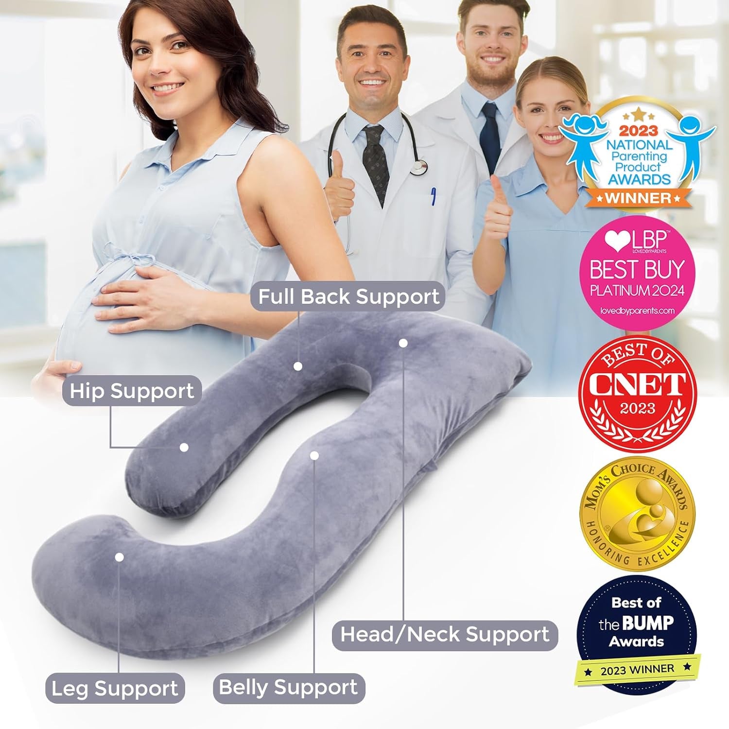 Momcozy Pregnancy Pillows for Sleeping, U Shaped Full Body Pillow for Pregnancy Women with Removable Jersey Cotton Cover, 57 Inch Maternity Pillow, Grey