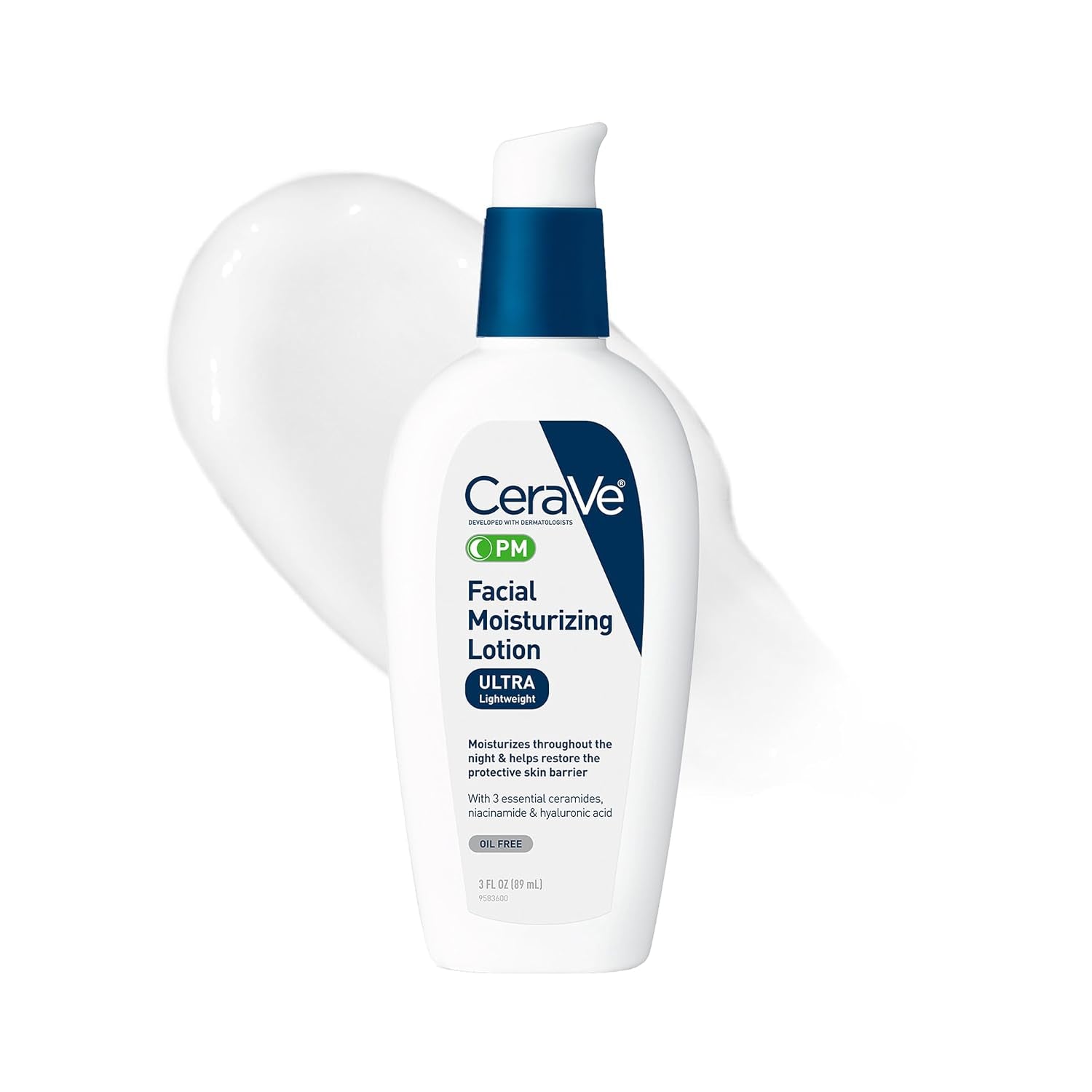 CeraVe PM moisturizing night cream bottle with ultra-lightweight formula for nighttime hydration.