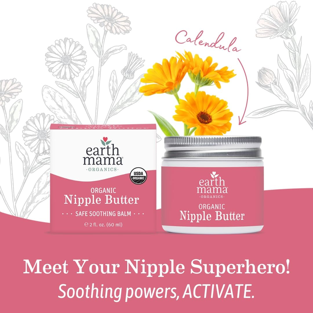 Earth Mama Organic Nipple Butter™, Nipple'S Cream Safe for Breastfeeding -Postpartum Essentials for Nursing. Non Lanolin Nipple Cream, 2-Fluid Ounce (Pack of 4)
