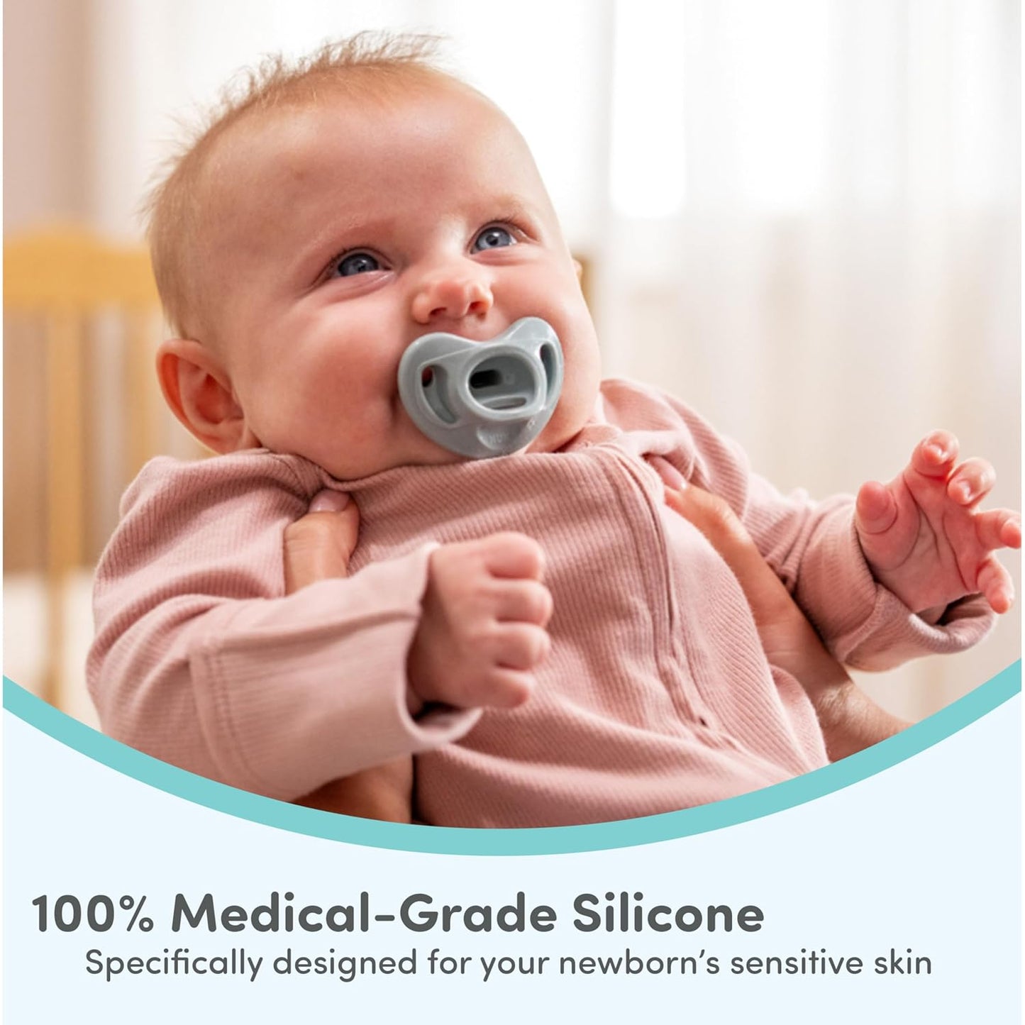 NUK 100% Silicone Comfy Orthodontic Pacifiers, 0-6 Months, Blue Fashion, Timeless Collection, 5 Count