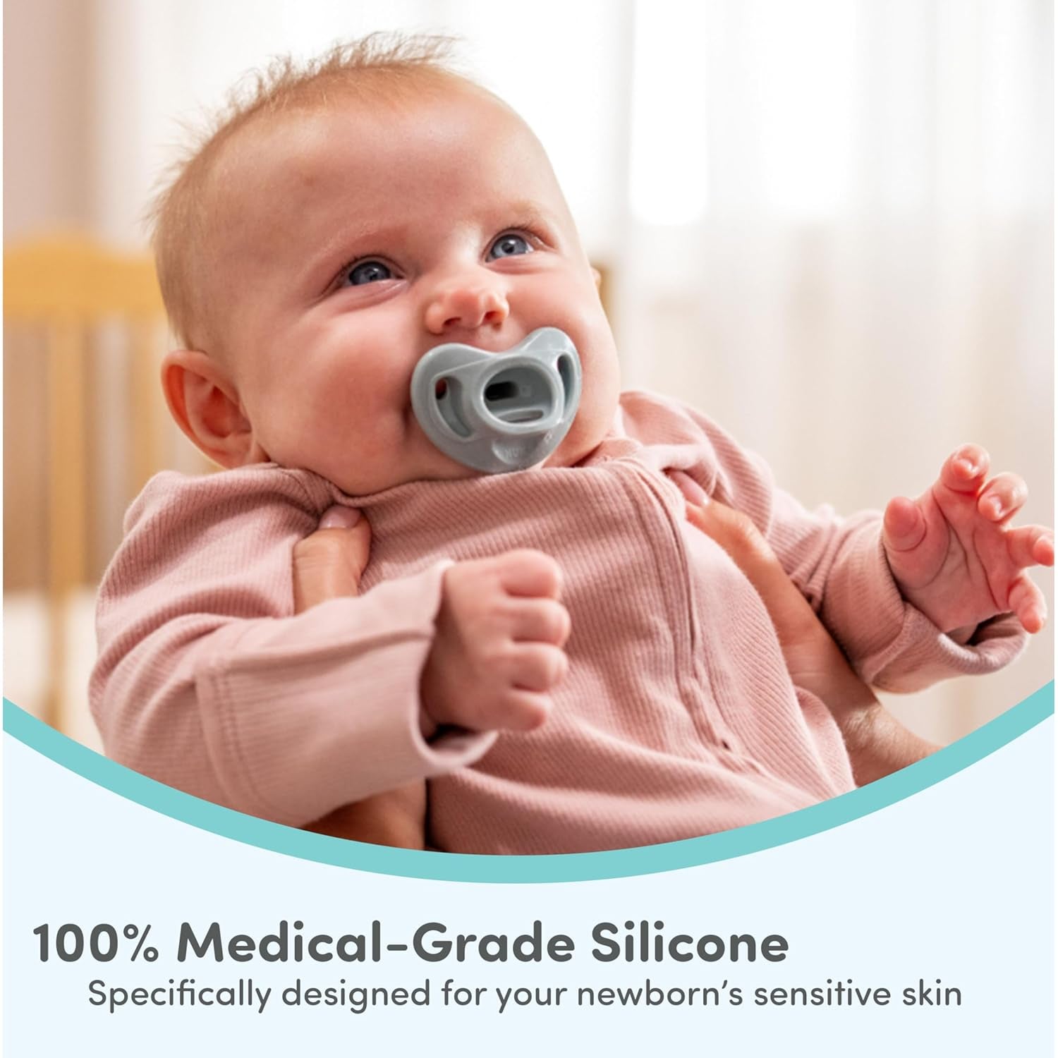 NUK 100% Silicone Comfy Orthodontic Pacifiers, 0-6 Months, Blue Fashion, Timeless Collection, 5 Count