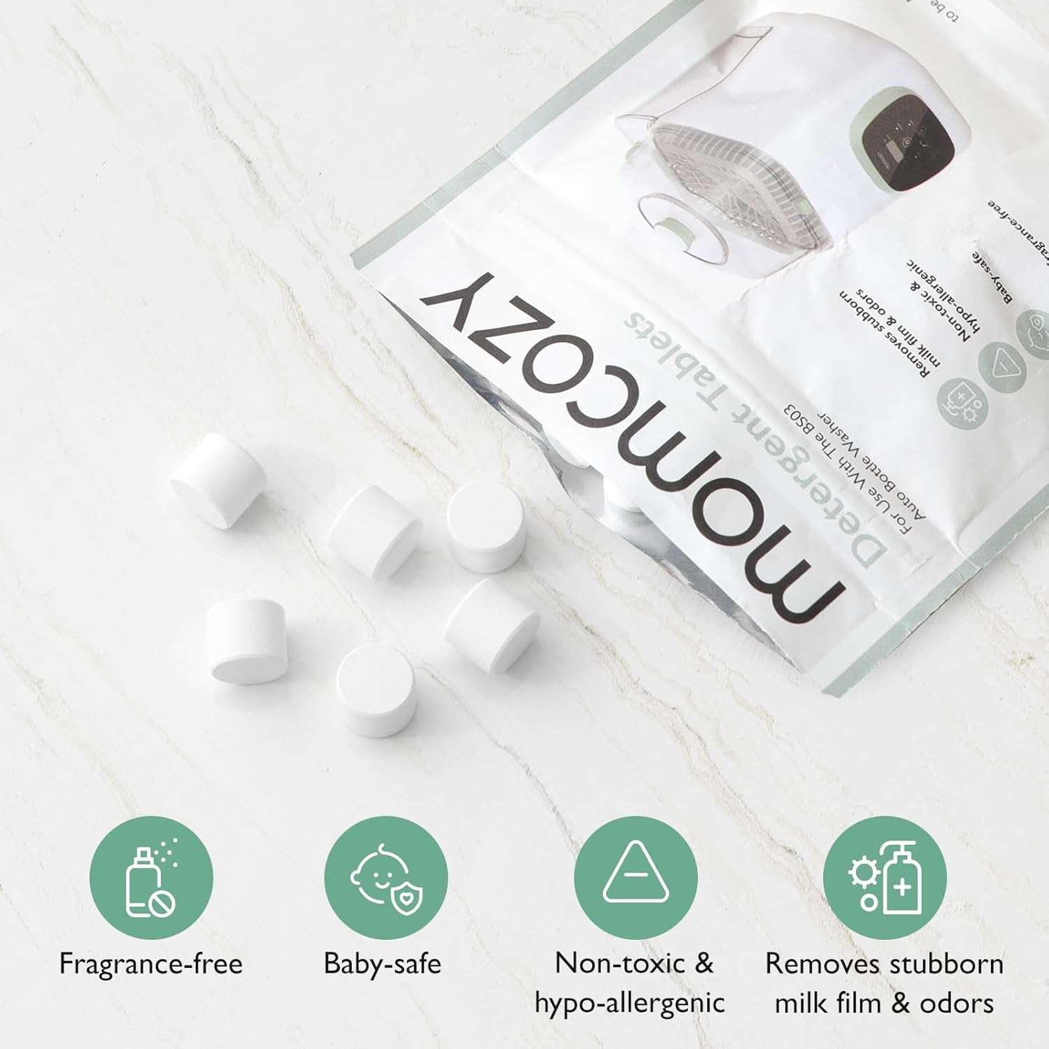 Momcozy Official Washing Block for Momcozy Kleanpal Pro Baby Bottle Washer, 120 Detergent Tablets
