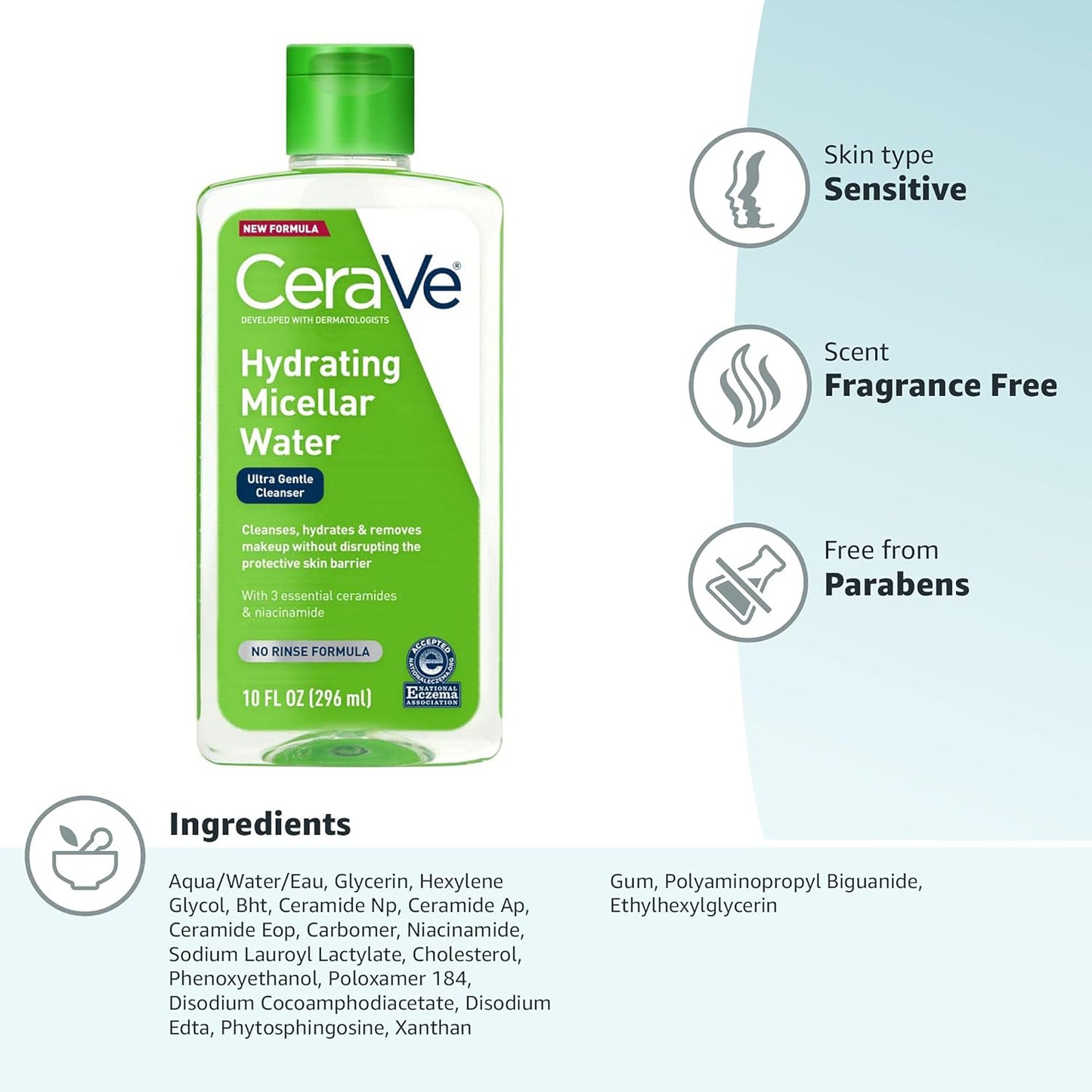 CeraVe Hydrating Micellar Water Facial Cleanser Makeup Remover 10 oz Single
