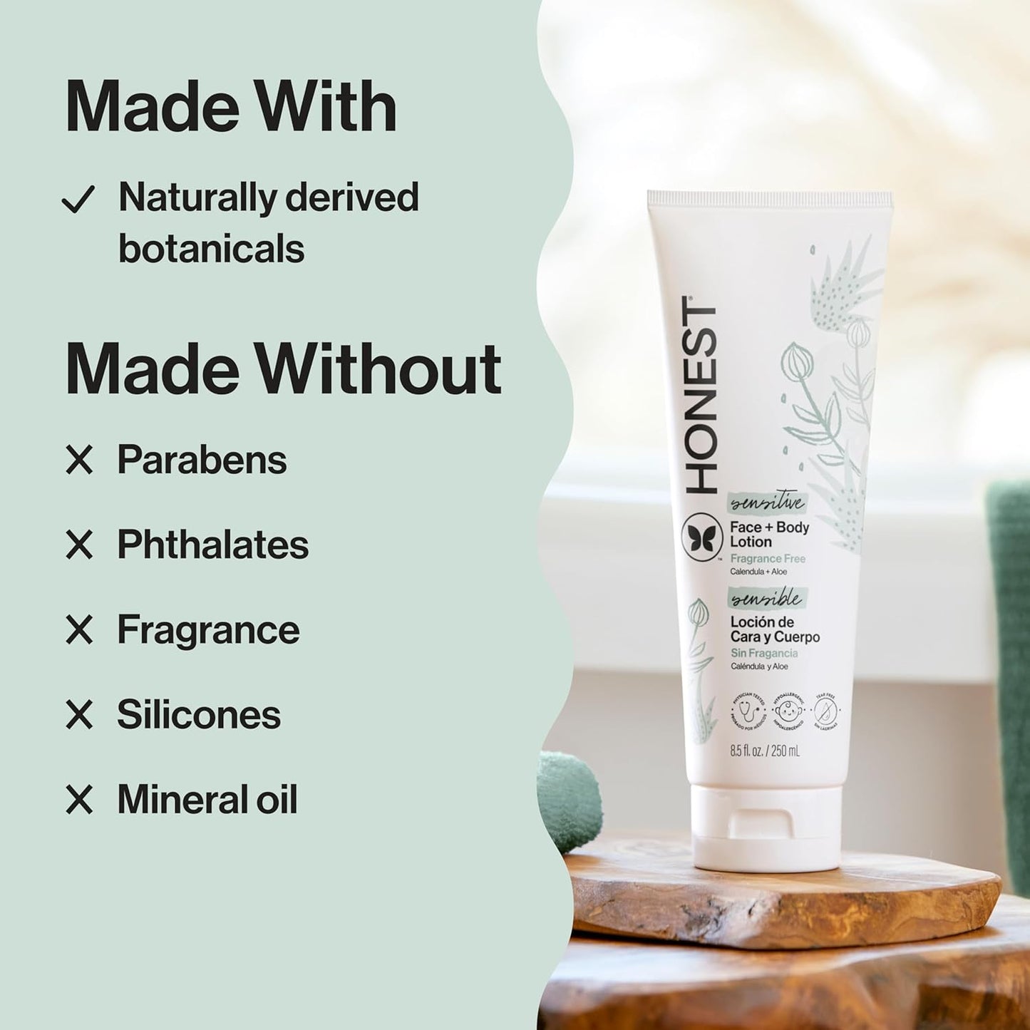 The Honest Company Hydrating Face and Body Lotion, Fast Absorbing, Naturally Derived, Hypoallergenic, Fragrance-Free, Sensitive, 8.5 Fl Oz