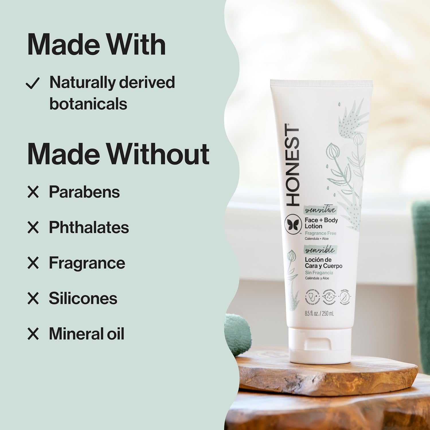 The Honest Company Hydrating Face and Body Lotion, Fast Absorbing, Naturally Derived, Hypoallergenic, Fragrance-Free, Sensitive, 8.5 Fl Oz