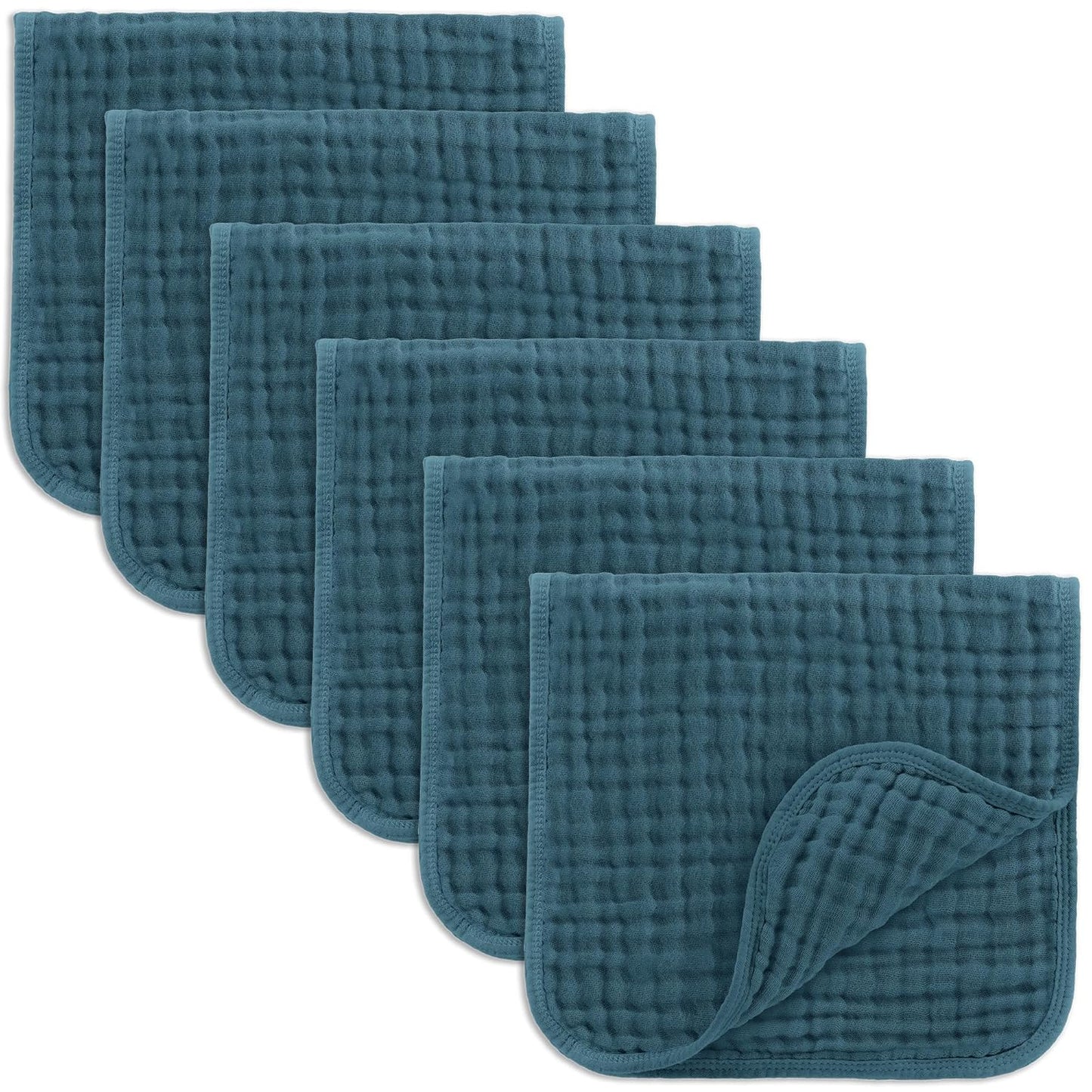 Comfy Cubs Muslin Burp Cloths 20" X 10", Pack of 6 - Large, 6-Layer, Ultra Absorbent 100% Cotton for Baby Drool and Messes - Soft, Safe & Gentle Baby Burp Cloths Set for Boys & Girls - Neptune