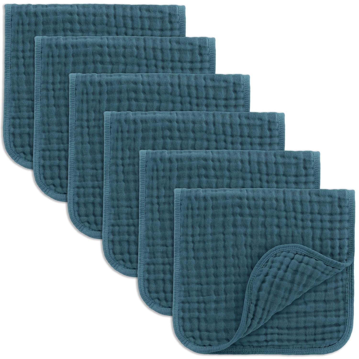 Comfy Cubs Muslin Burp Cloths 20" X 10", Pack of 6 - Large, 6-Layer, Ultra Absorbent 100% Cotton for Baby Drool and Messes - Soft, Safe & Gentle Baby Burp Cloths Set for Boys & Girls - Neptune