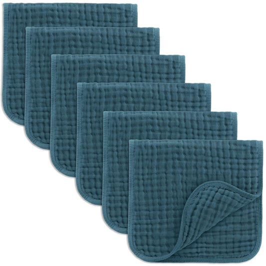 Comfy Cubs Muslin Burp Cloths 20" X 10", Pack of 6 - Large, 6-Layer, Ultra Absorbent 100% Cotton for Baby Drool and Messes - Soft, Safe & Gentle Baby Burp Cloths Set for Boys & Girls - Neptune