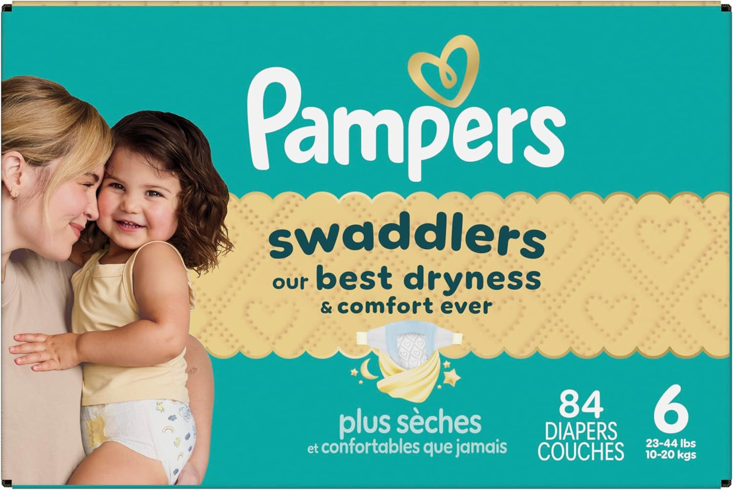 Pampers Swaddlers Diapers, Size 6 (23-44 Lbs), 84 Count, Absorbent, Keeps Baby Dry and Comfortable, Skin Safe Disposable Baby Diaper (Packaging May Vary)