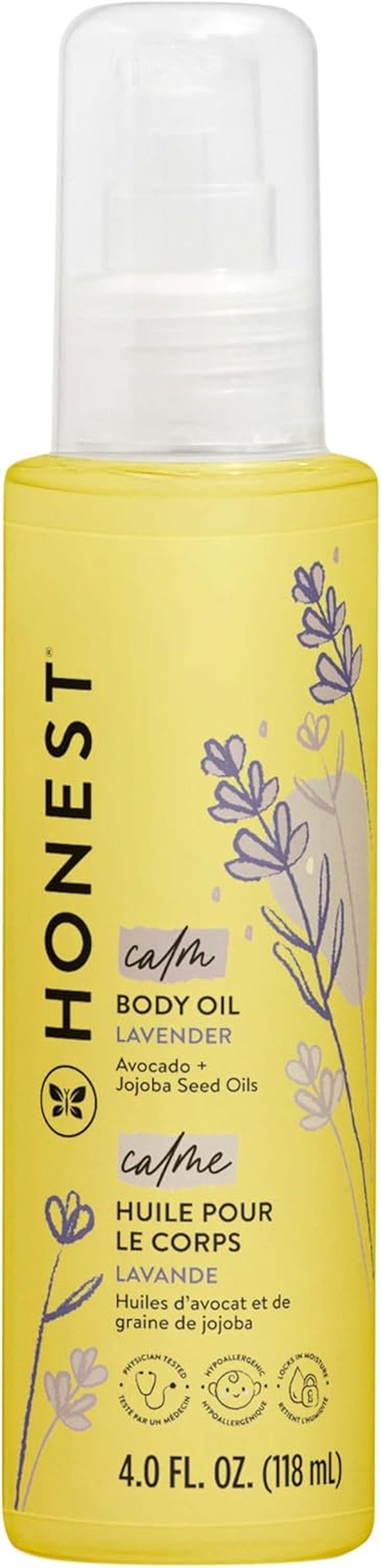 The Honest Company Lavender Infused Calming Body Oil Moisturize Nourish and Soothe Baby'S Skin Plant-Based Hypoallergenic Vegan 4.0 Fl Oz