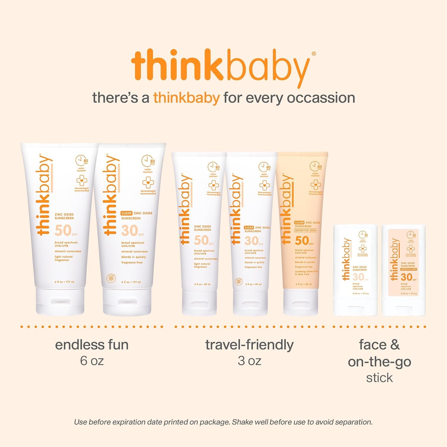 Thinkbaby SPF 50+ Baby Sunscreen, 6 Oz. – Safe, Natural Mineral Sun Cream for Babies - Water Resistant, Broad Spectrum UVA/UVB Sun Protection – Vegan Sunscreen for Kids