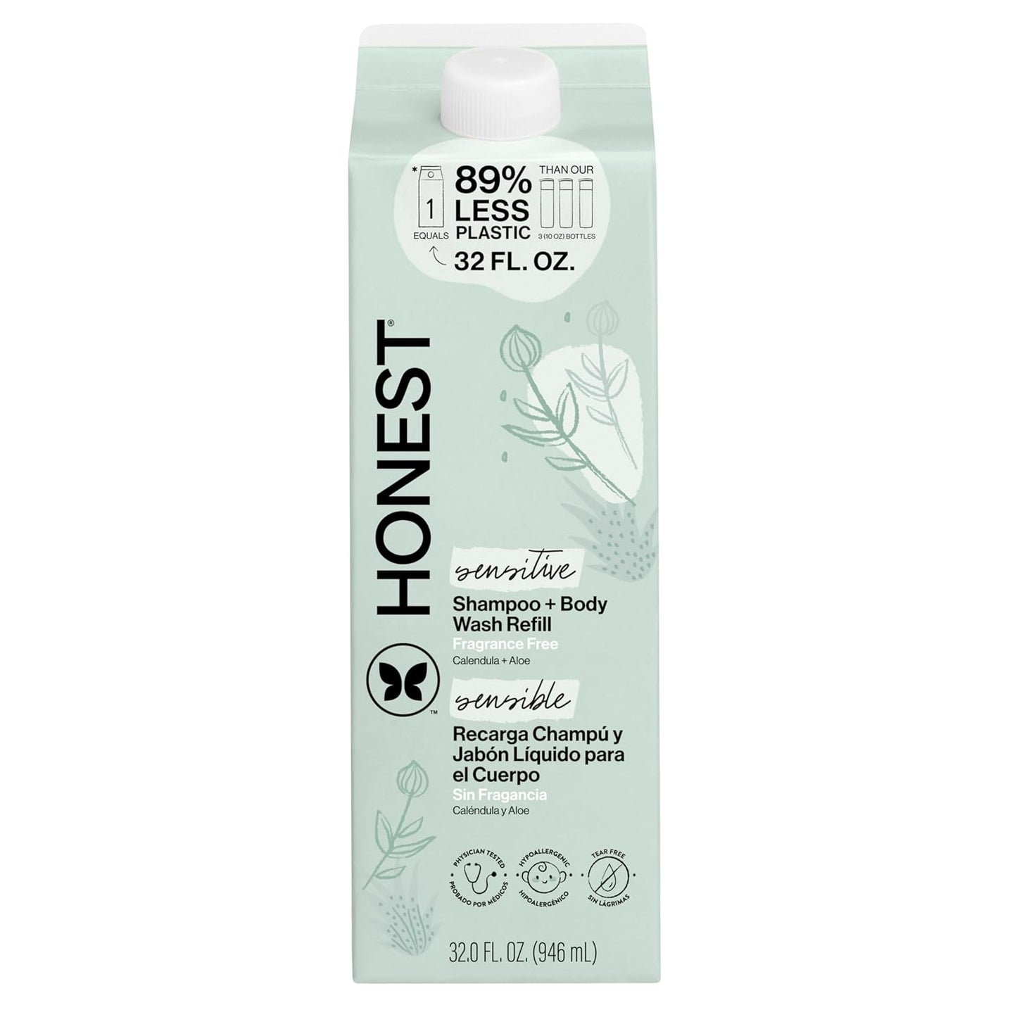 The Honest Company 2-In-1 Cleansing Shampoo + Body Wash, Gentle Enough for Baby, Dermatologist Tested, Tear-Free, Hypoallergenic, Fragrance-Free